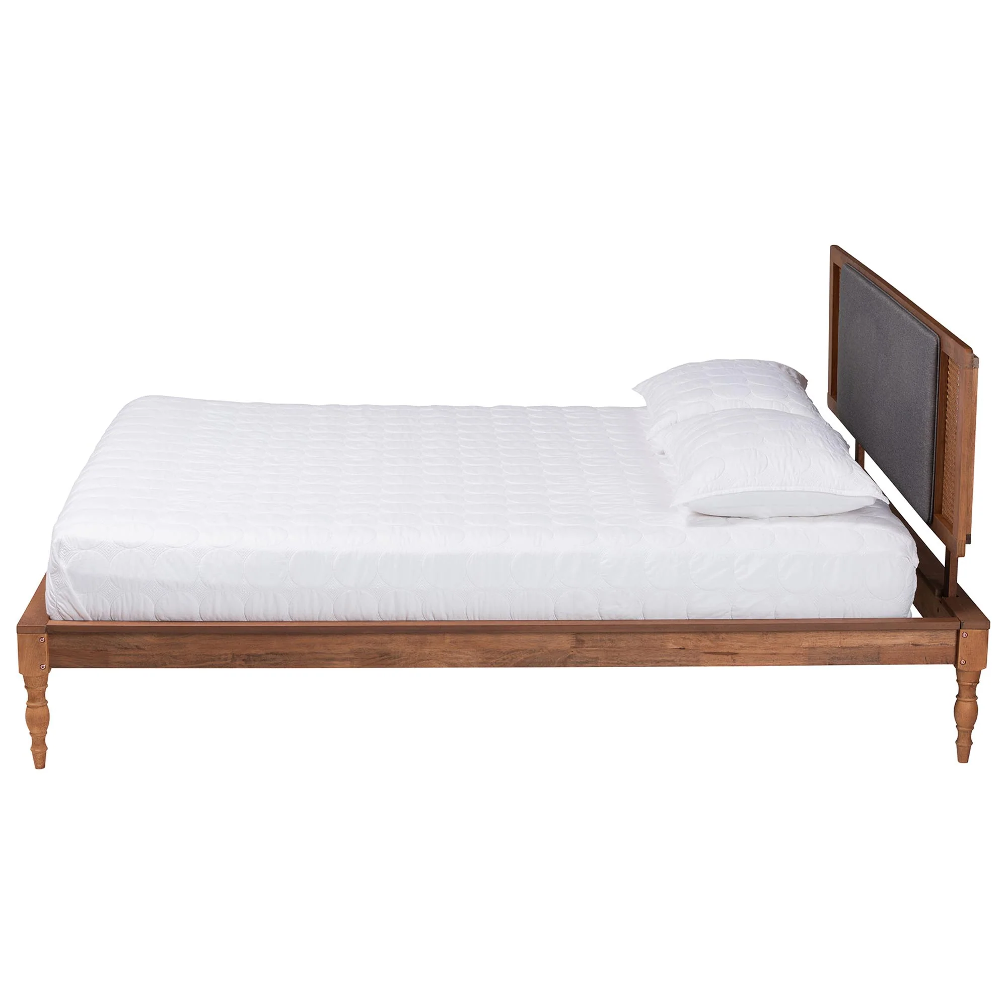 Baxton Studio Eliseo Mid-Century Modern Dark Grey Fabric and Walnut Brown Finished Wood Queen Size Platform Bed - Image 3