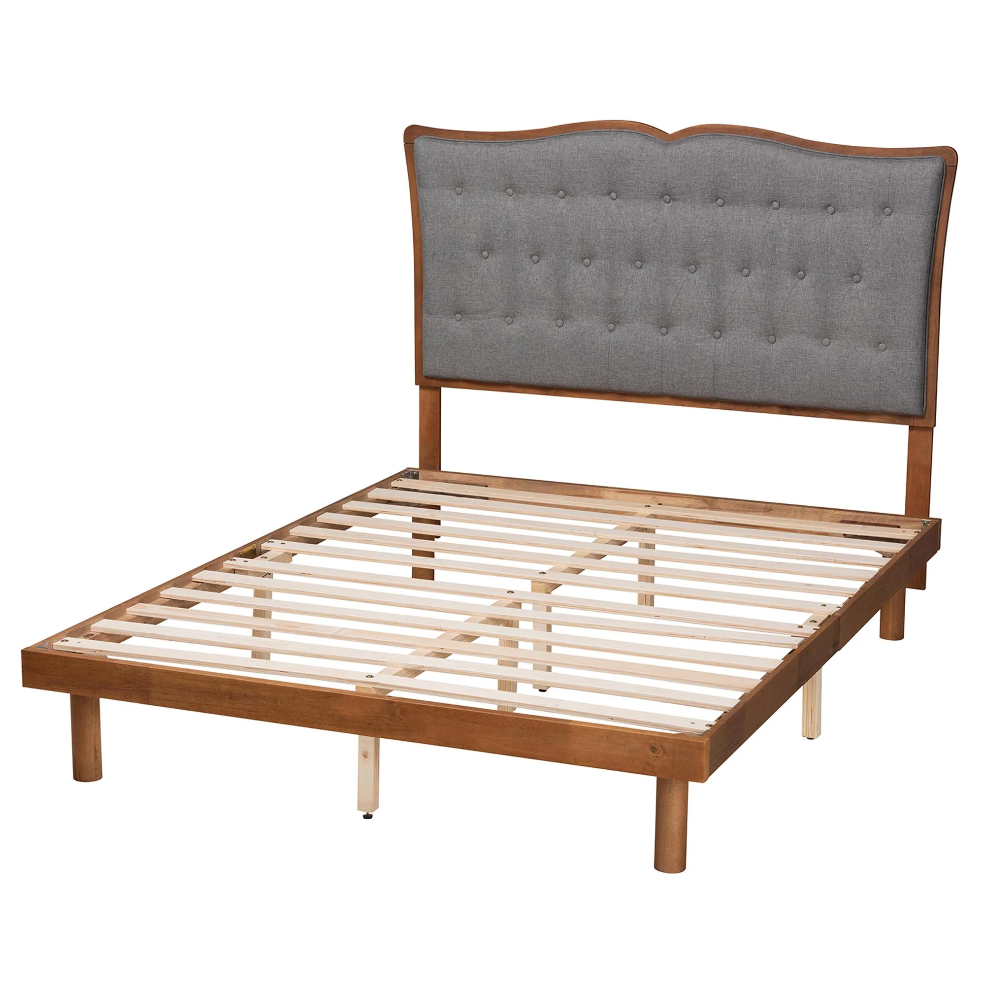 Baxton Studio Elitia Classic and Traditional Grey Fabric and Walnut Brown Finished Wood King Size Platform Bed - Image 4