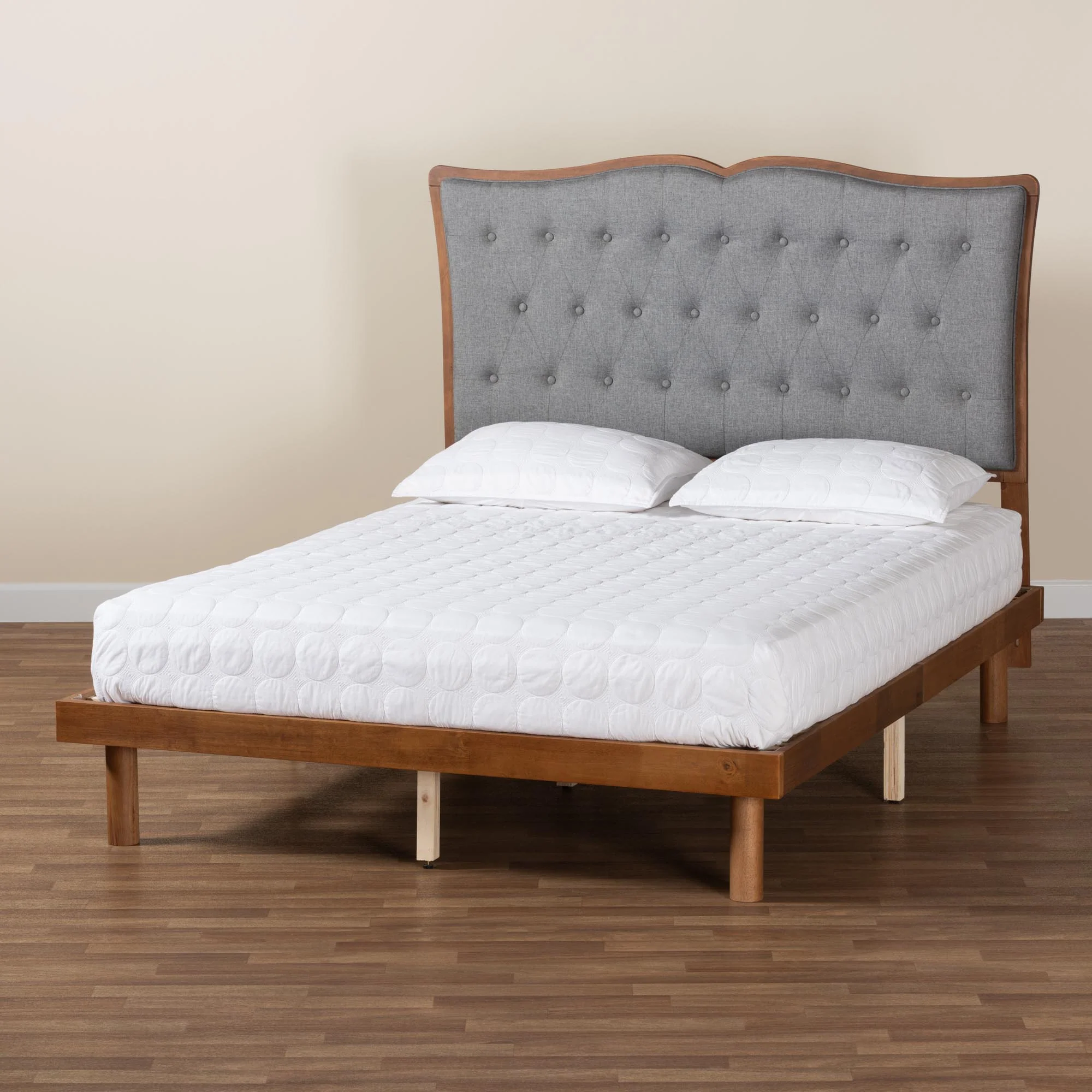 Baxton Studio Elitia Classic and Traditional Grey Fabric and Walnut Brown Finished Wood Queen Size Platform Bed - Image 10