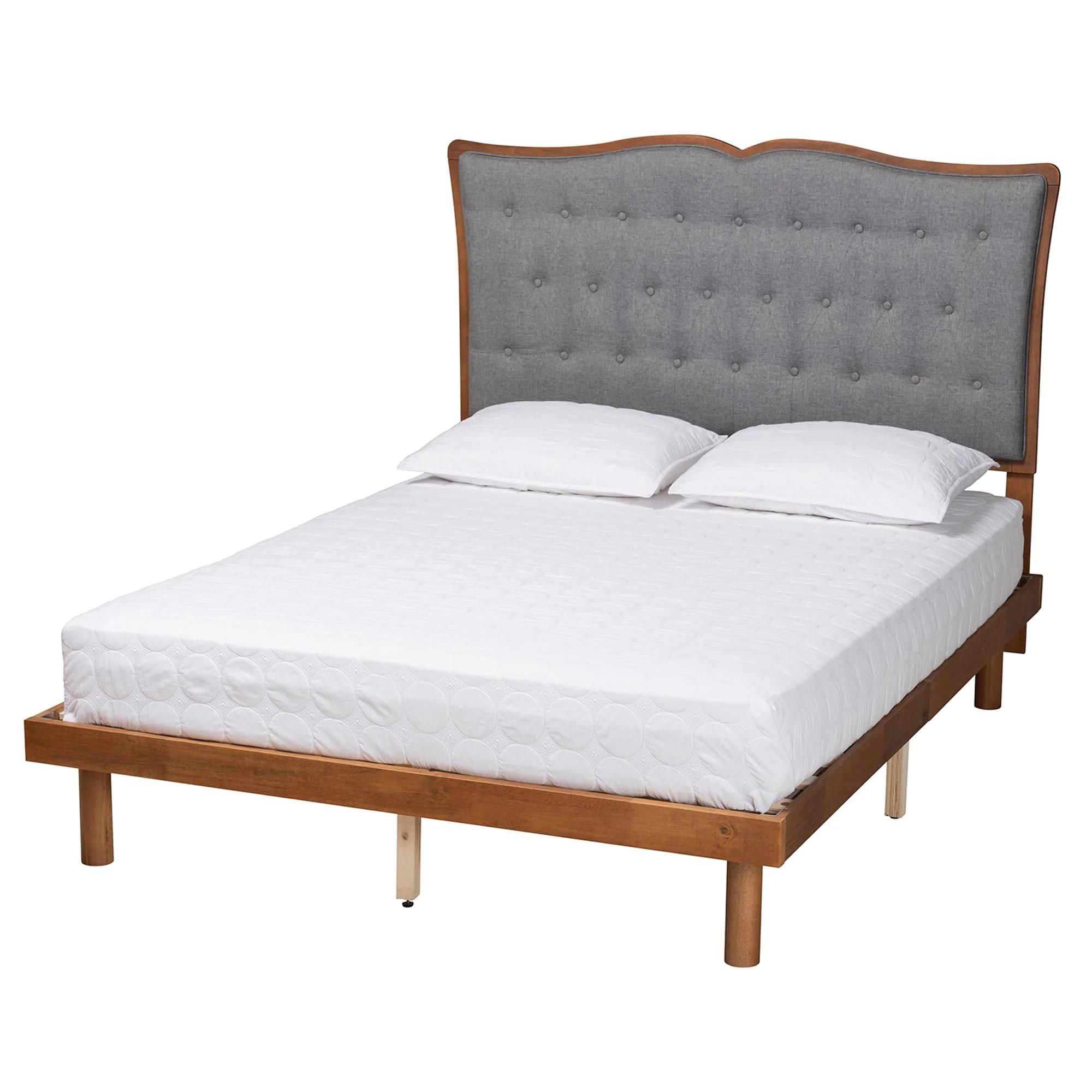 Baxton Studio Elitia Classic and Traditional Grey Fabric and Walnut Brown Finished Wood Queen Size Platform Bed - Image 2