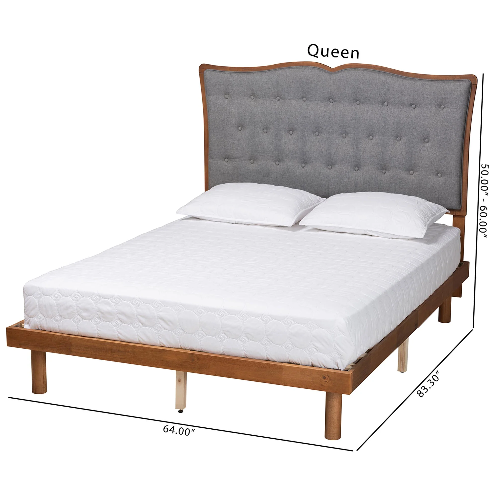 Baxton Studio Elitia Classic and Traditional Grey Fabric and Walnut Brown Finished Wood Queen Size Platform Bed - Image 8