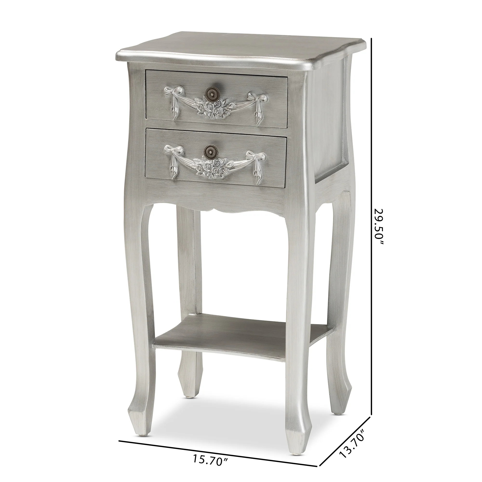 Baxton Studio Eliya Classic and Traditional Brushed Silver Finished Wood 2-Drawer End Table - Image 3