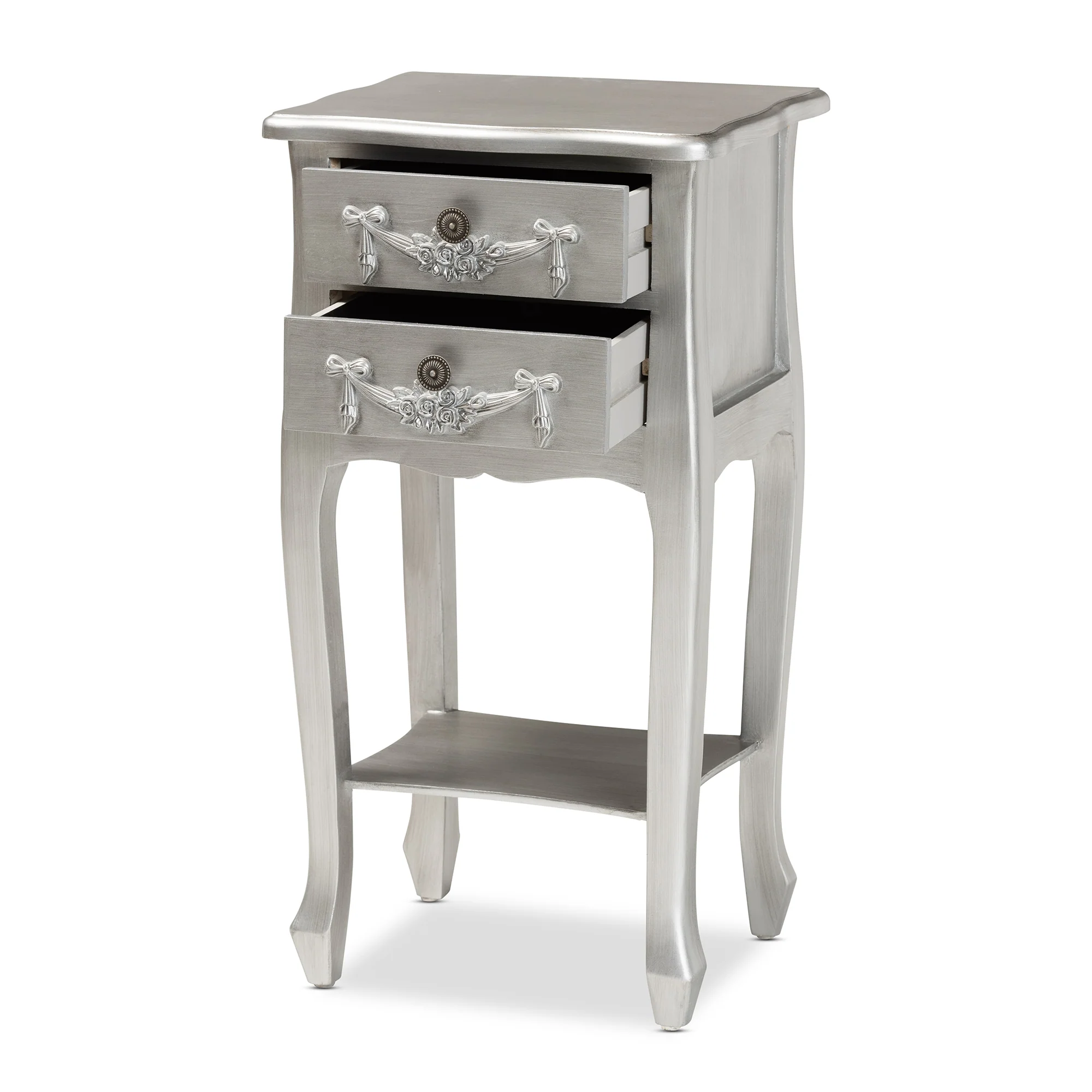 Baxton Studio Eliya Classic and Traditional Brushed Silver Finished Wood 2-Drawer End Table - Image 5