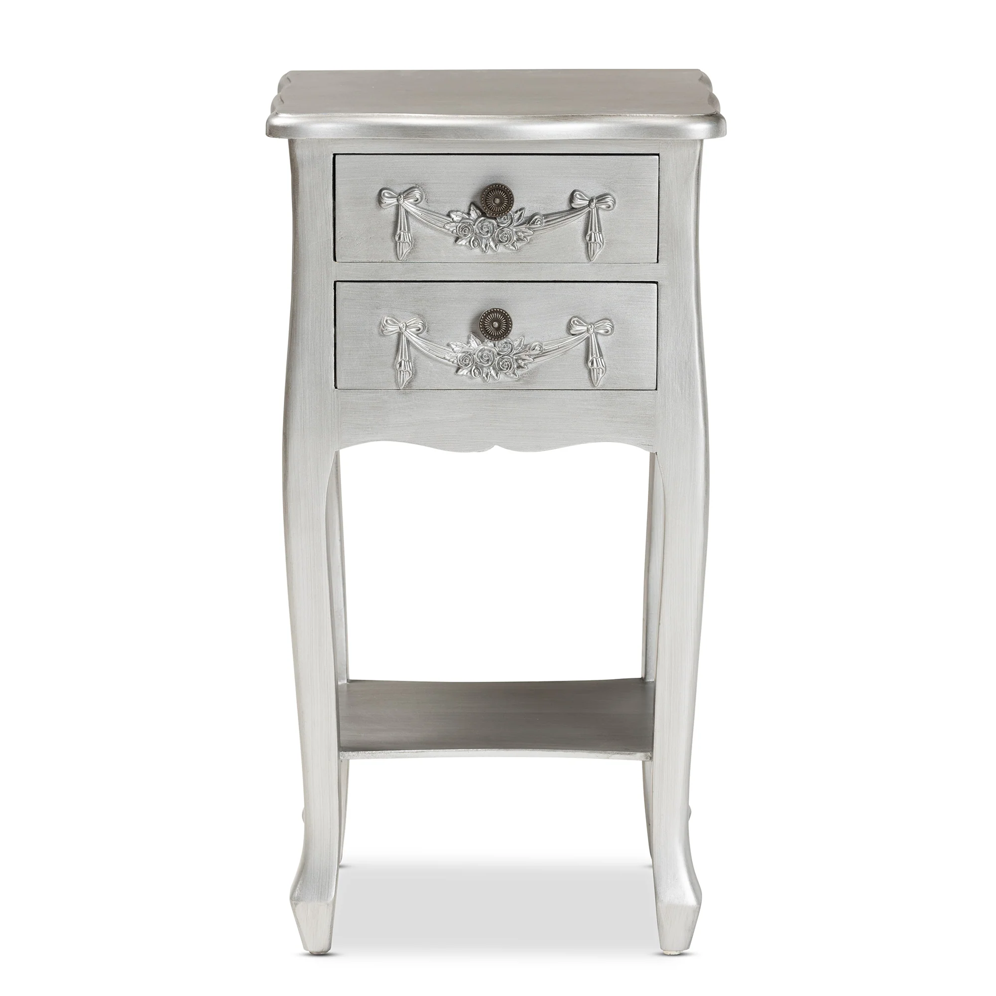 Baxton Studio Eliya Classic and Traditional Brushed Silver Finished Wood 2-Drawer End Table - Image 6