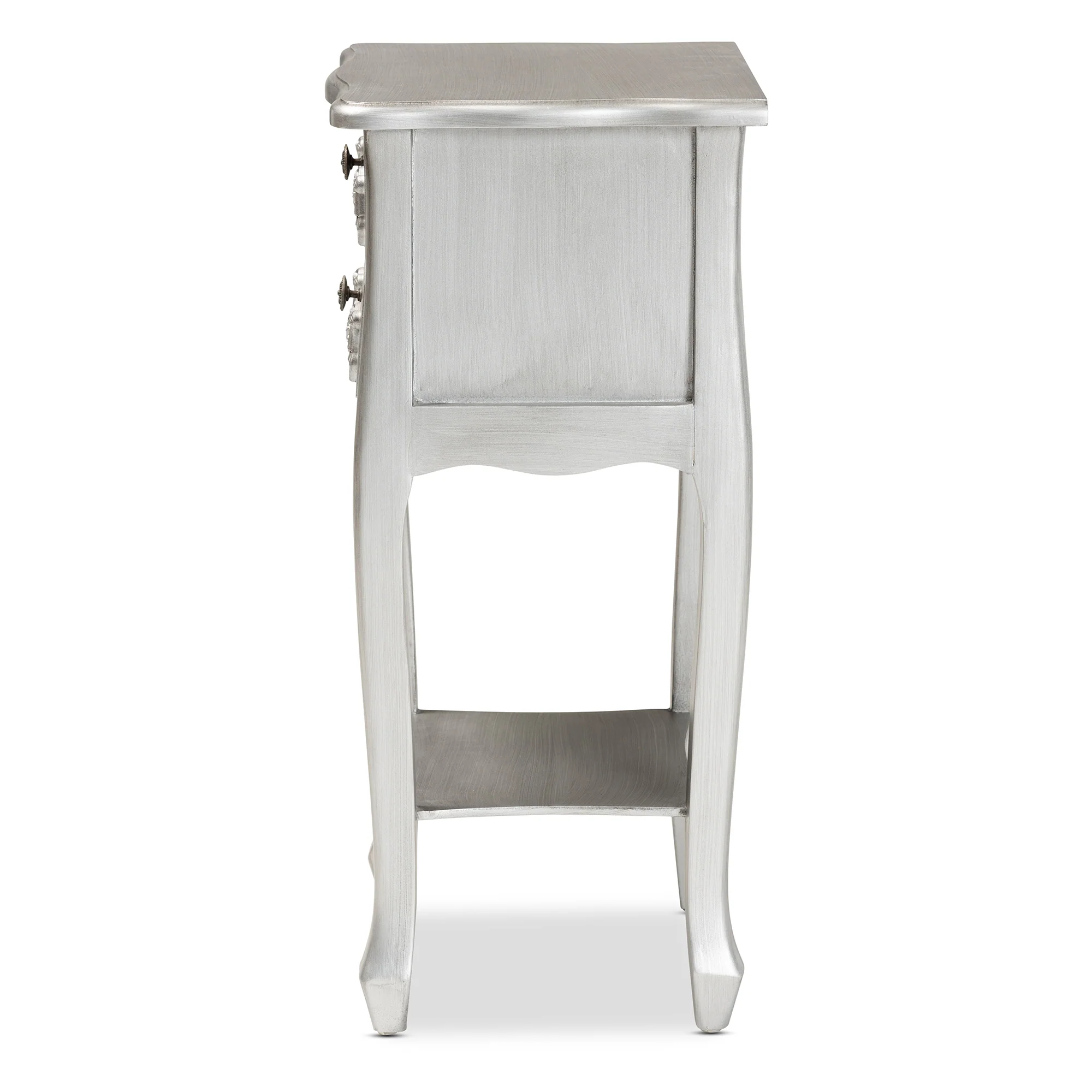 Baxton Studio Eliya Classic and Traditional Brushed Silver Finished Wood 2-Drawer End Table - Image 7
