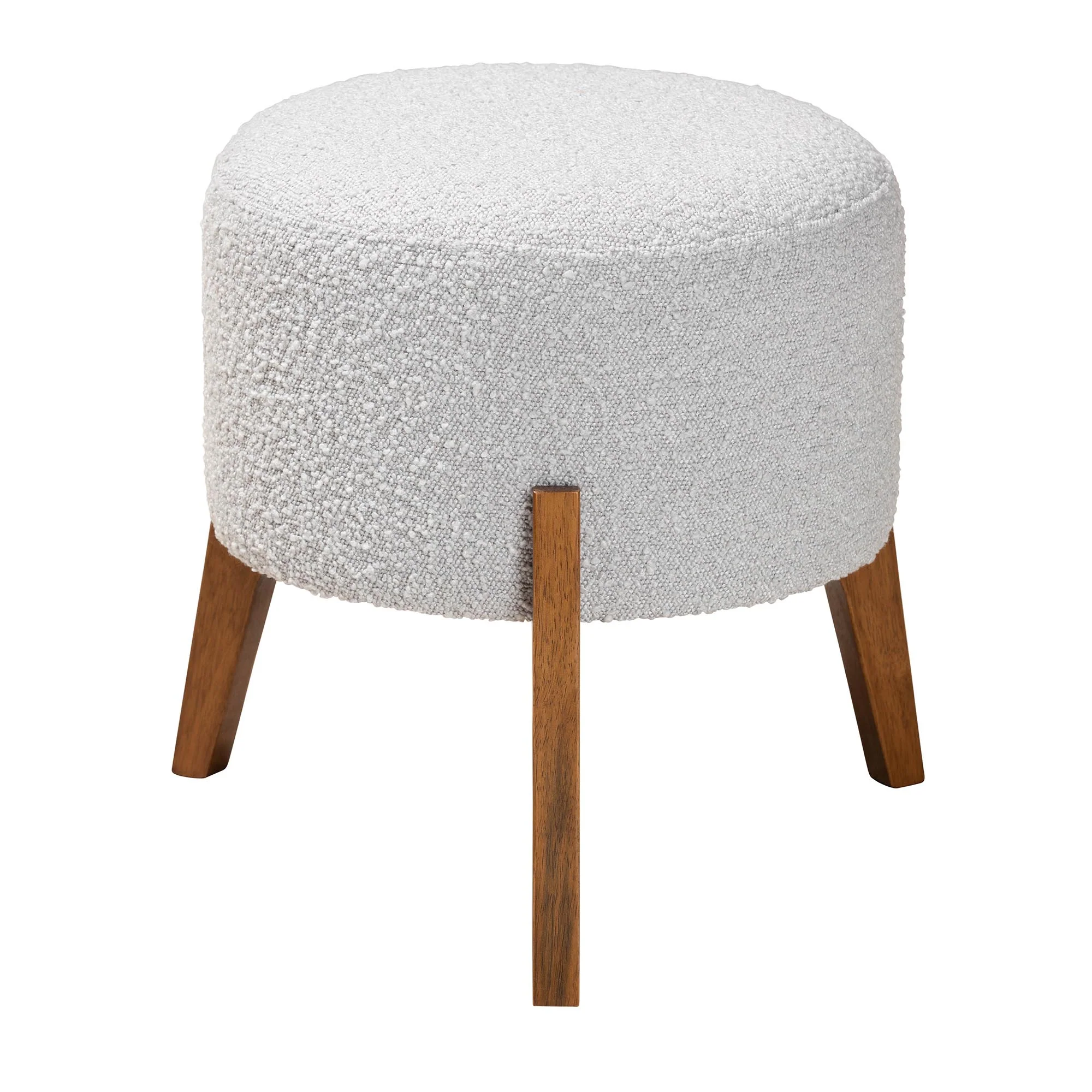 Baxton Studio Elkie Japandi Cream Boucle Fabric and Walnut Brown Finished Wood Ottoman Footstool - Image 10