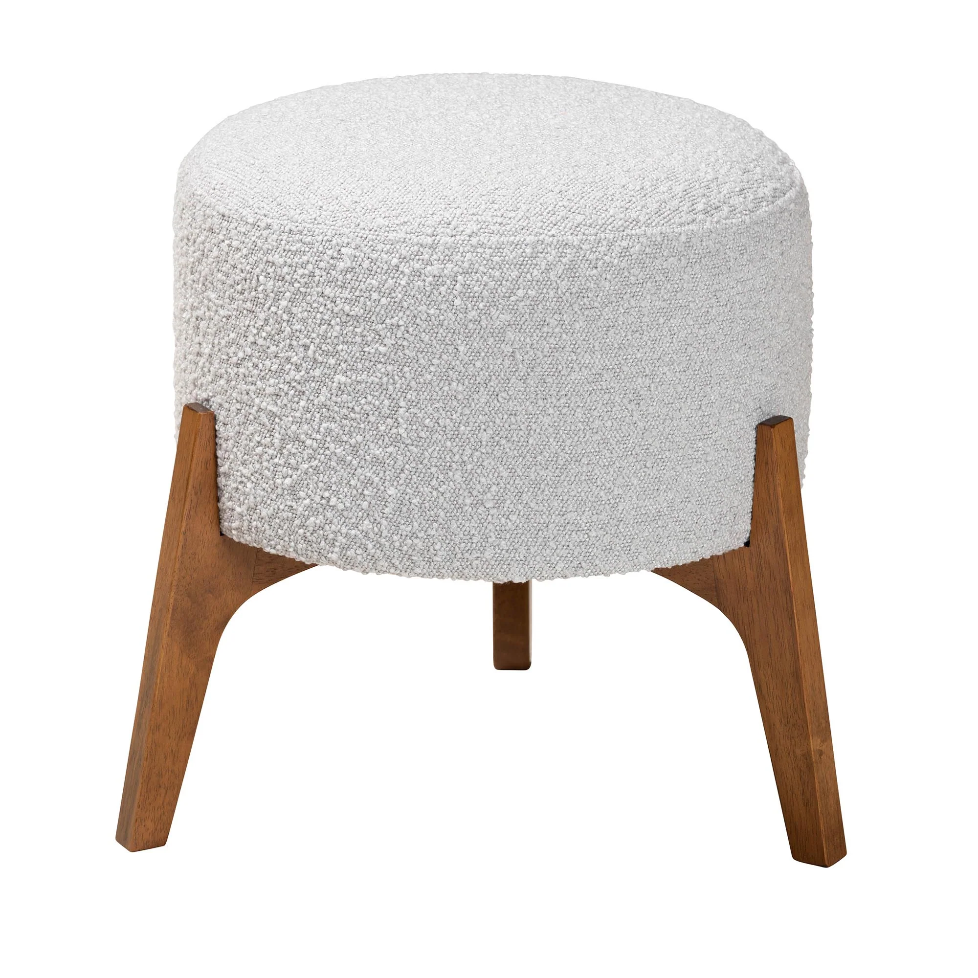 Baxton Studio Elkie Japandi Cream Boucle Fabric and Walnut Brown Finished Wood Ottoman Footstool - Image 11