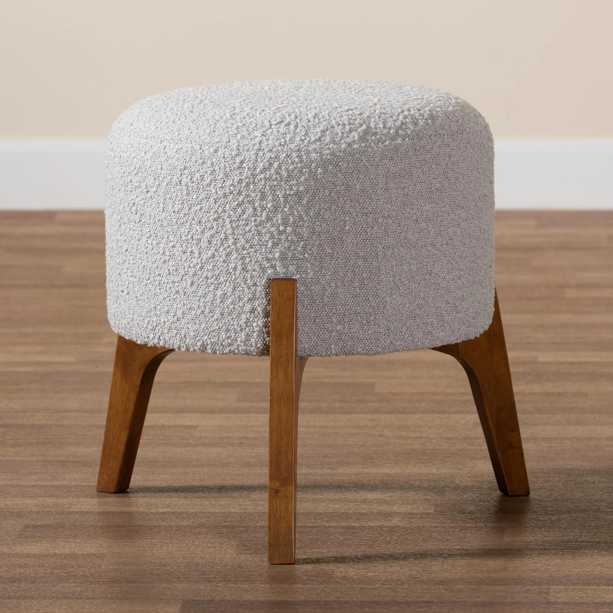 Baxton Studio Elkie Japandi Cream Boucle Fabric and Walnut Brown Finished Wood Ottoman Footstool - Image 15