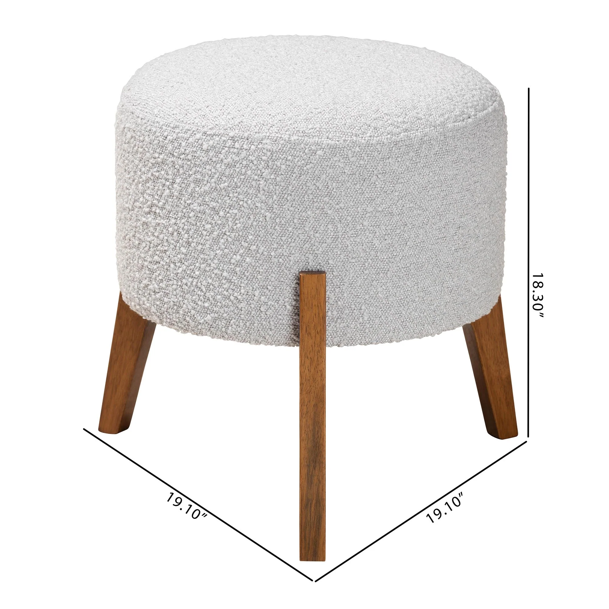 Baxton Studio Elkie Japandi Cream Boucle Fabric and Walnut Brown Finished Wood Ottoman Footstool - Image 16