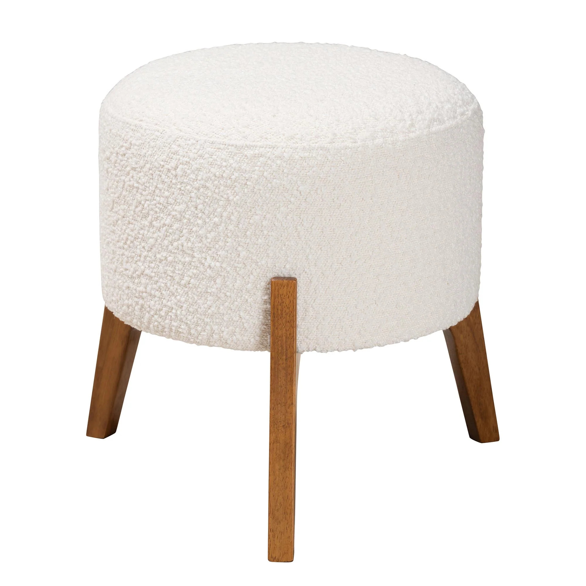 Baxton Studio Elkie Japandi Cream Boucle Fabric and Walnut Brown Finished Wood Ottoman Footstool - Image 2