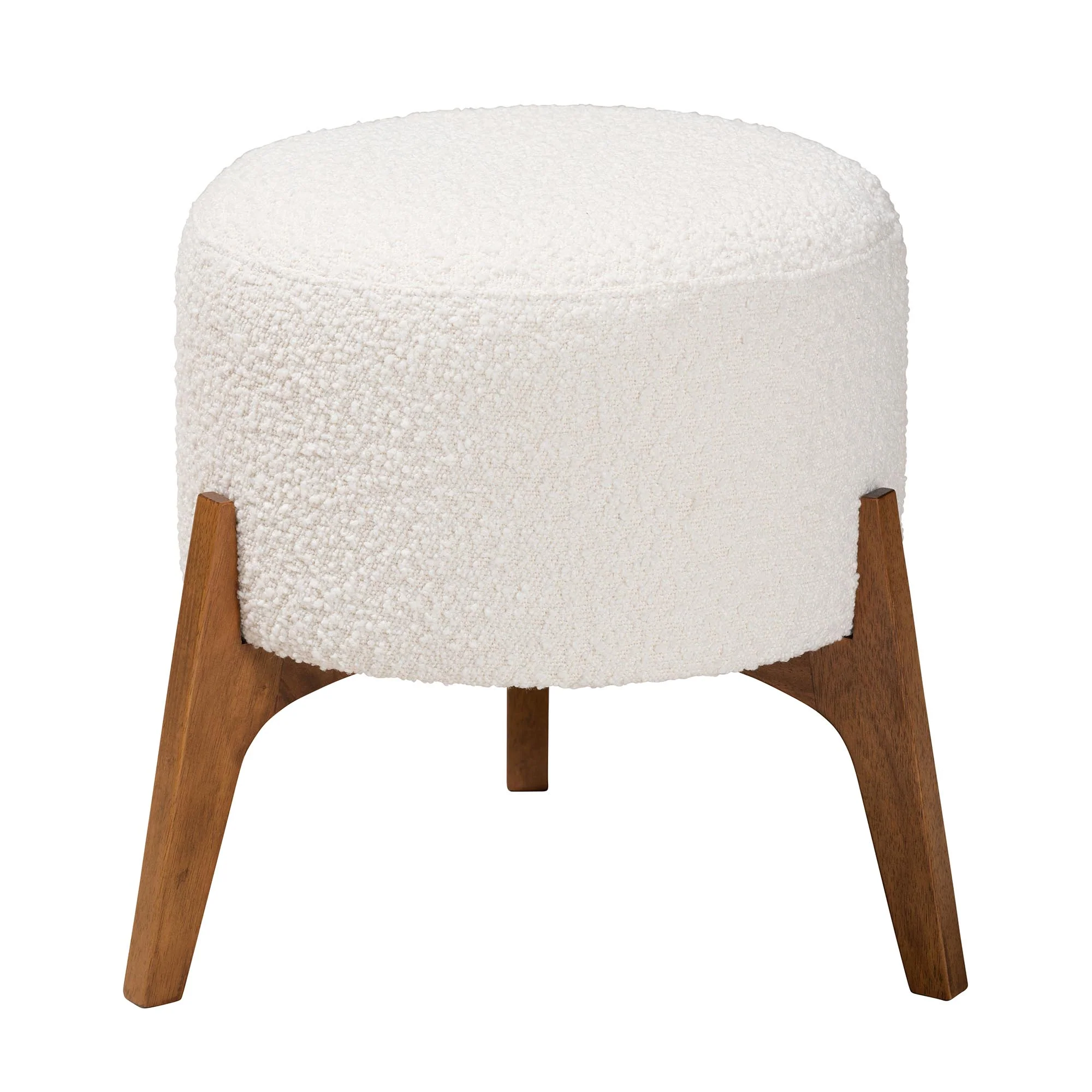 Baxton Studio Elkie Japandi Cream Boucle Fabric and Walnut Brown Finished Wood Ottoman Footstool - Image 3