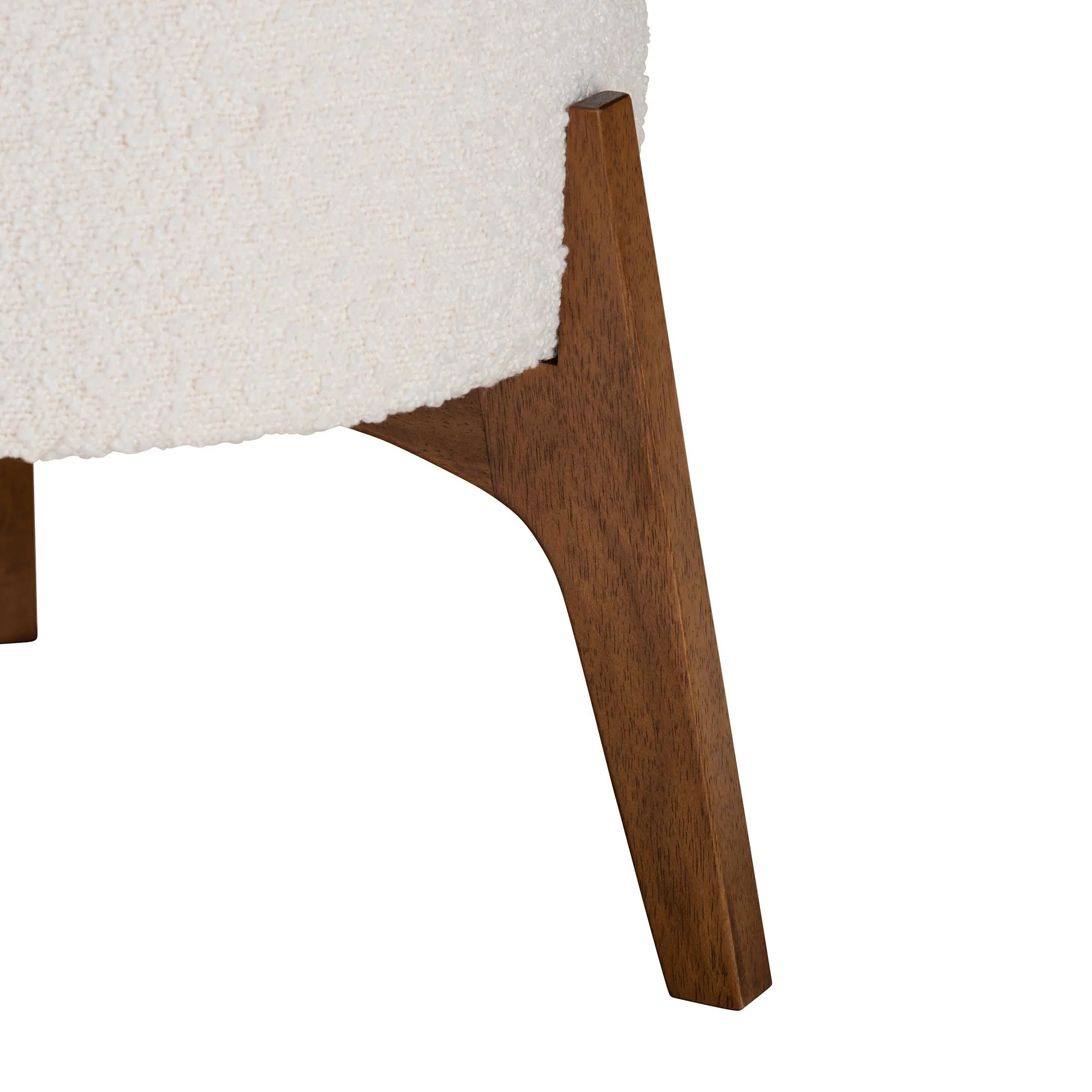 Baxton Studio Elkie Japandi Cream Boucle Fabric and Walnut Brown Finished Wood Ottoman Footstool - Image 4