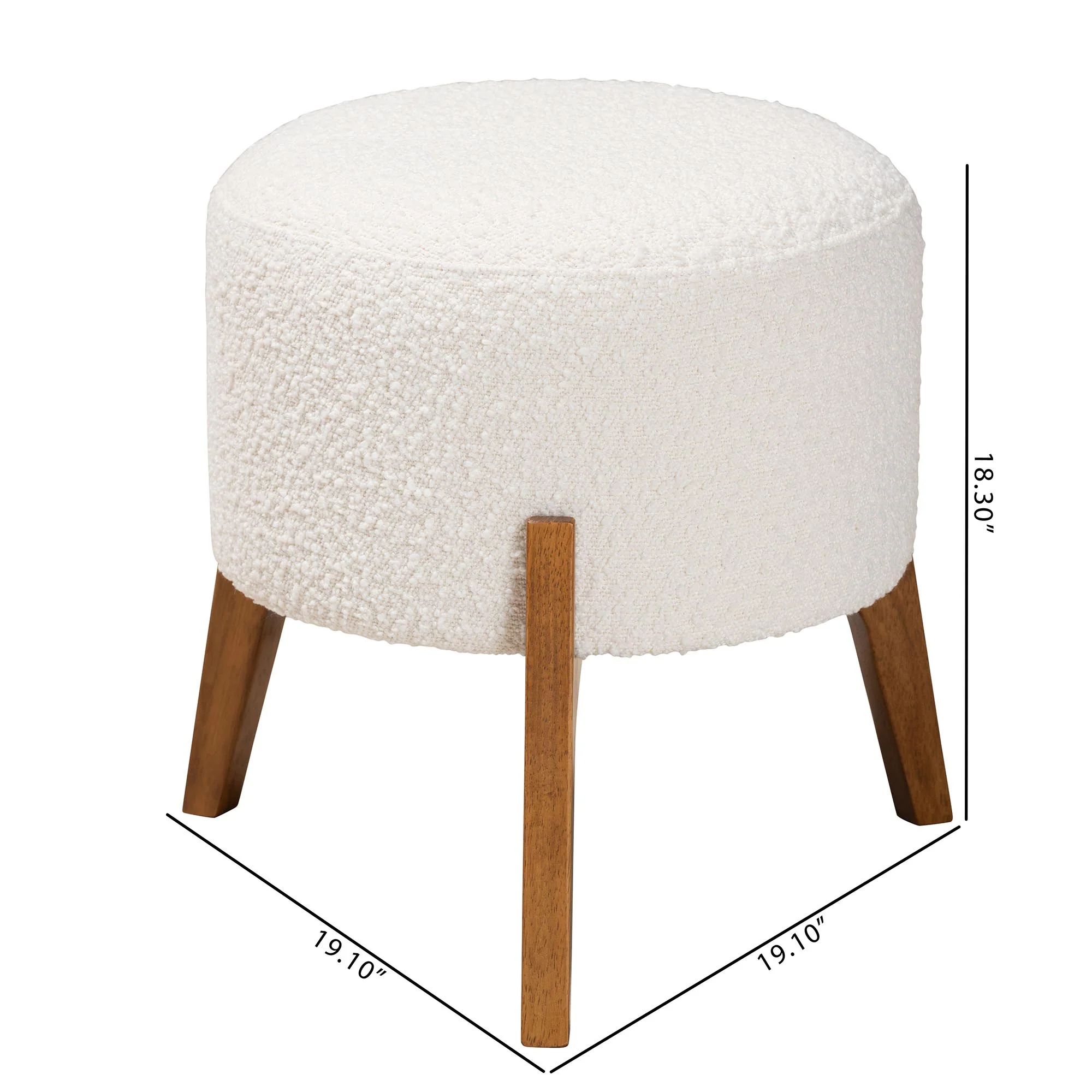 Baxton Studio Elkie Japandi Cream Boucle Fabric and Walnut Brown Finished Wood Ottoman Footstool - Image 8