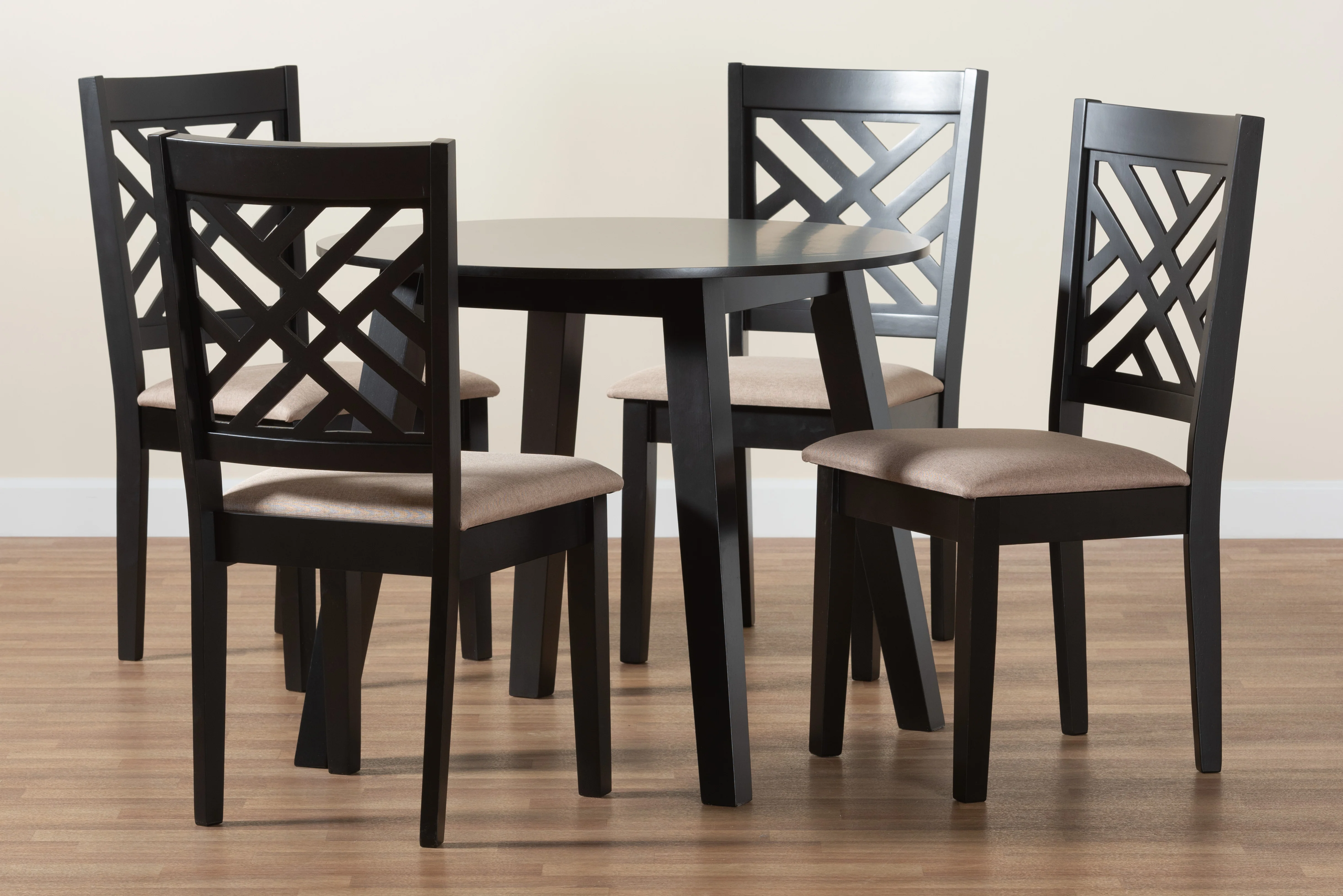 Baxton Studio Ellie Modern Beige Fabric and Dark Brown Finished Wood 5-Piece Dining Set - Image 2