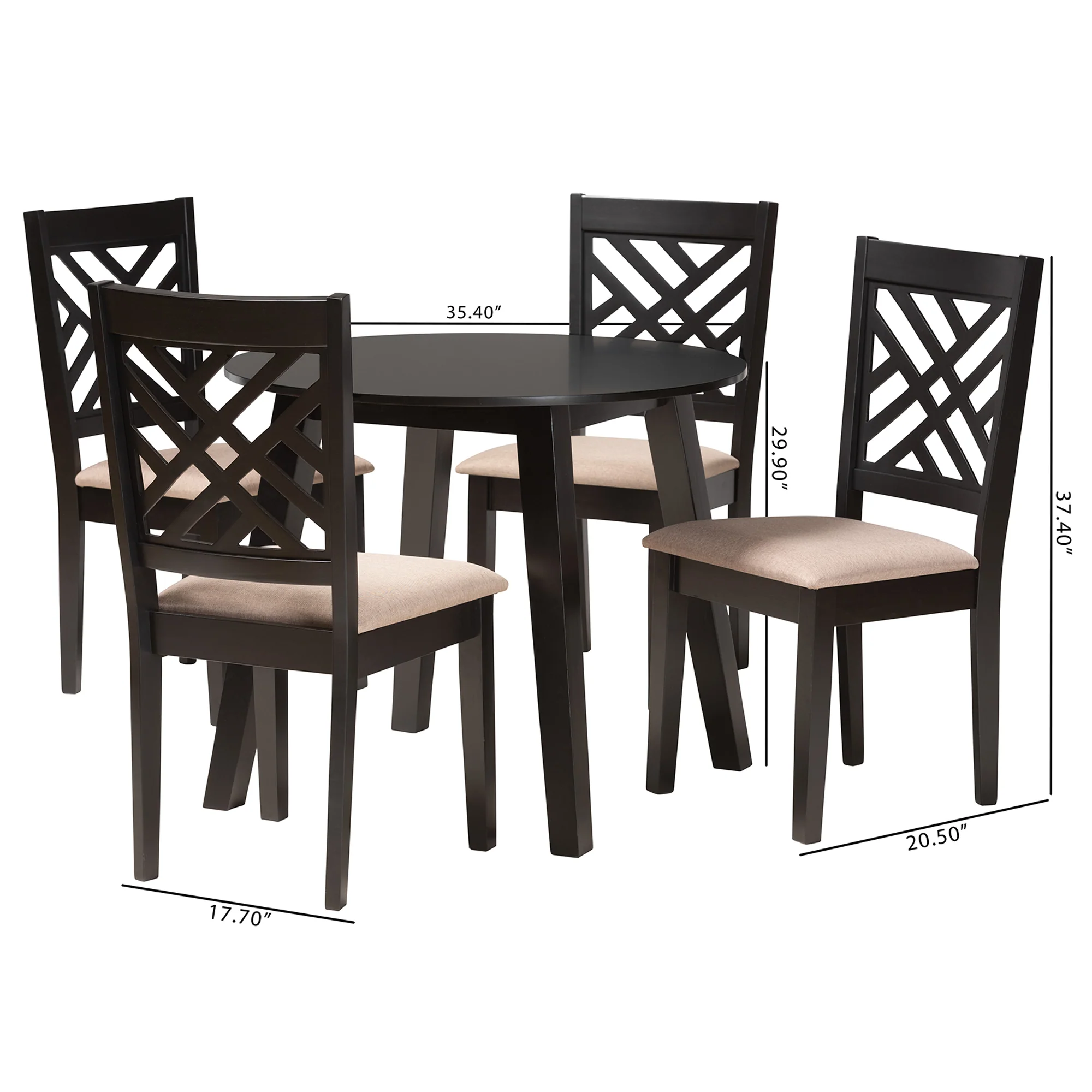 Baxton Studio Ellie Modern Beige Fabric and Dark Brown Finished Wood 5-Piece Dining Set - Image 3