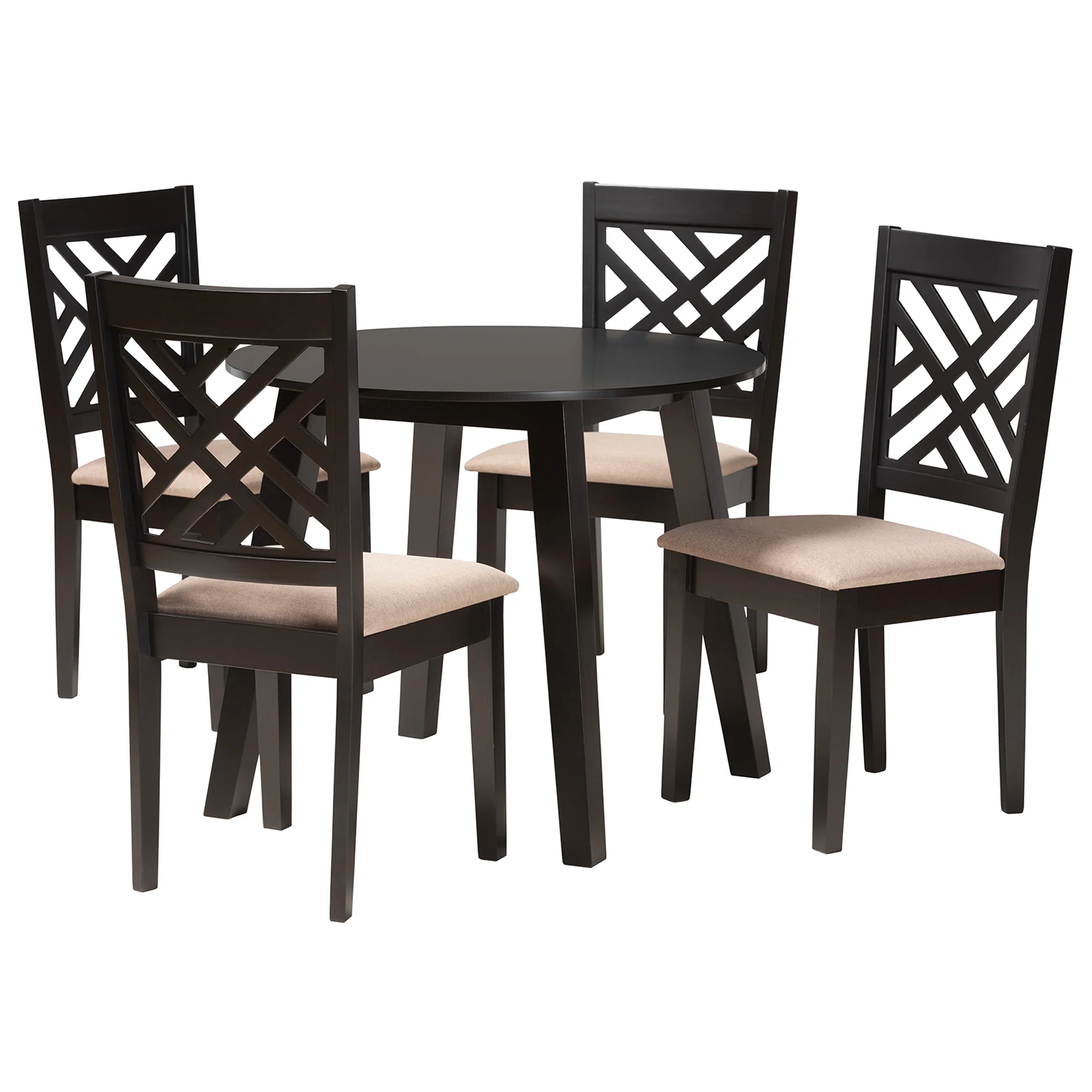 Baxton Studio Ellie Modern Beige Fabric and Dark Brown Finished Wood 5-Piece Dining Set - Image 4