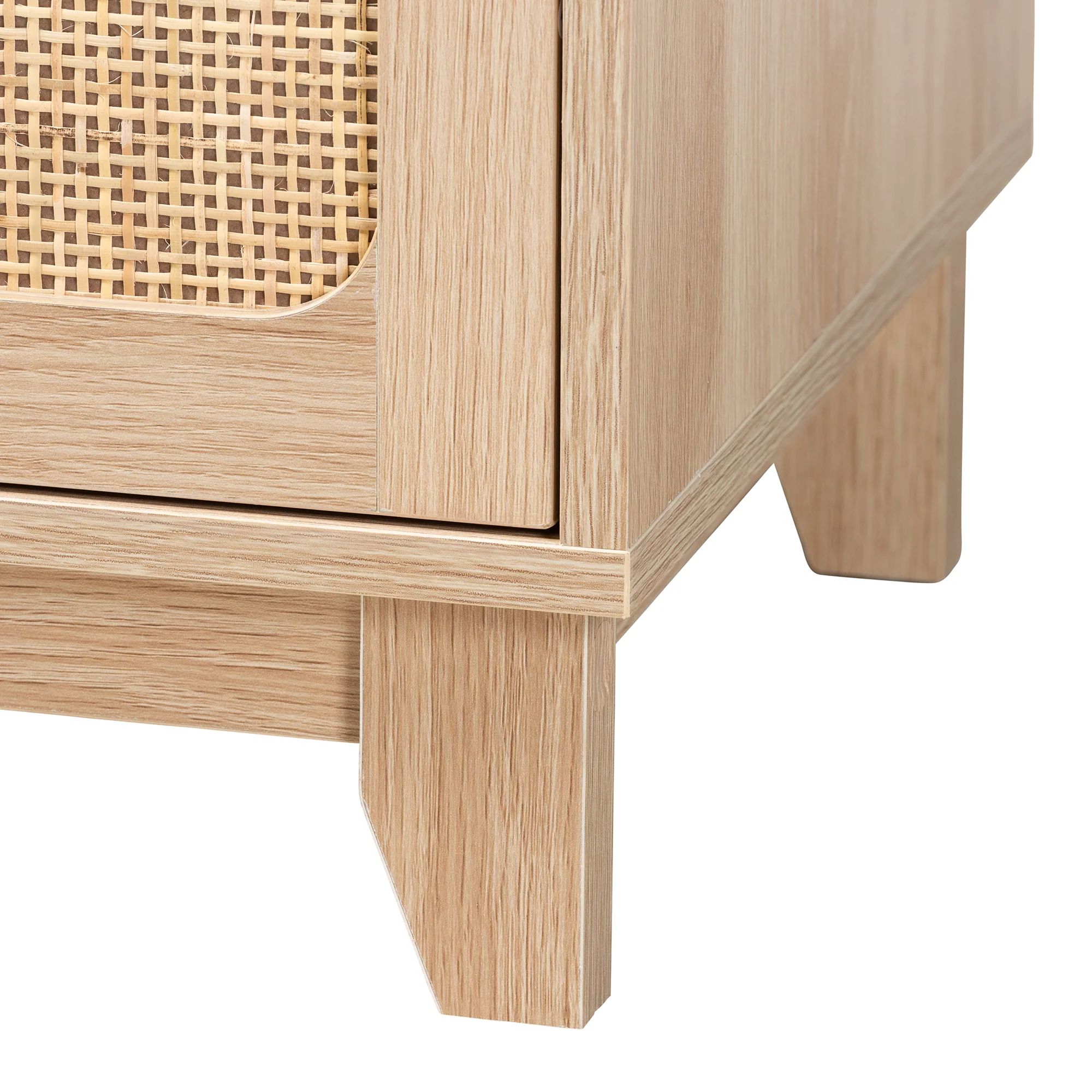 Baxton Studio Elsbeth Japandi Oak Brown Finished Wood and Natural Rattan 3-Drawer Storage Cabinet - Image 7