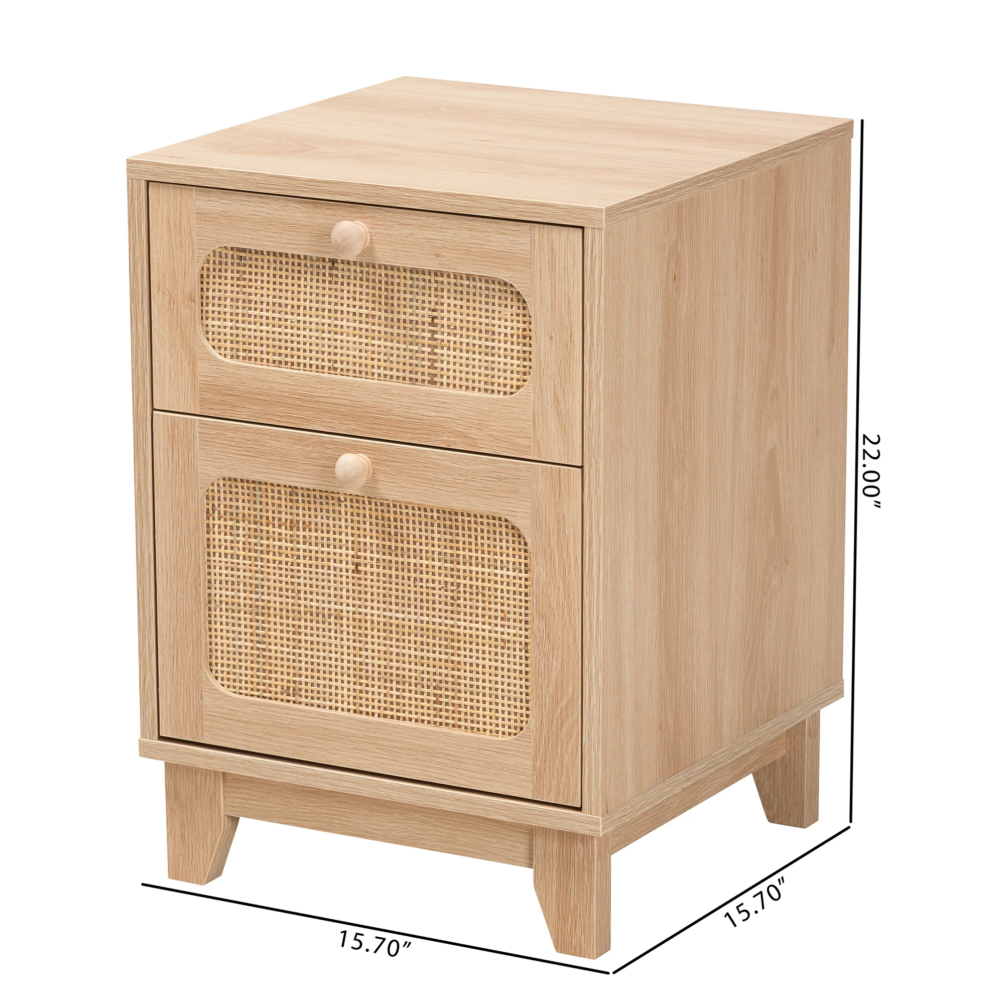 Baxton Studio Elsbeth Mid-Century Modern Light Brown Finished Wood and Natural Rattan 1-Drawer End Table - Image 10