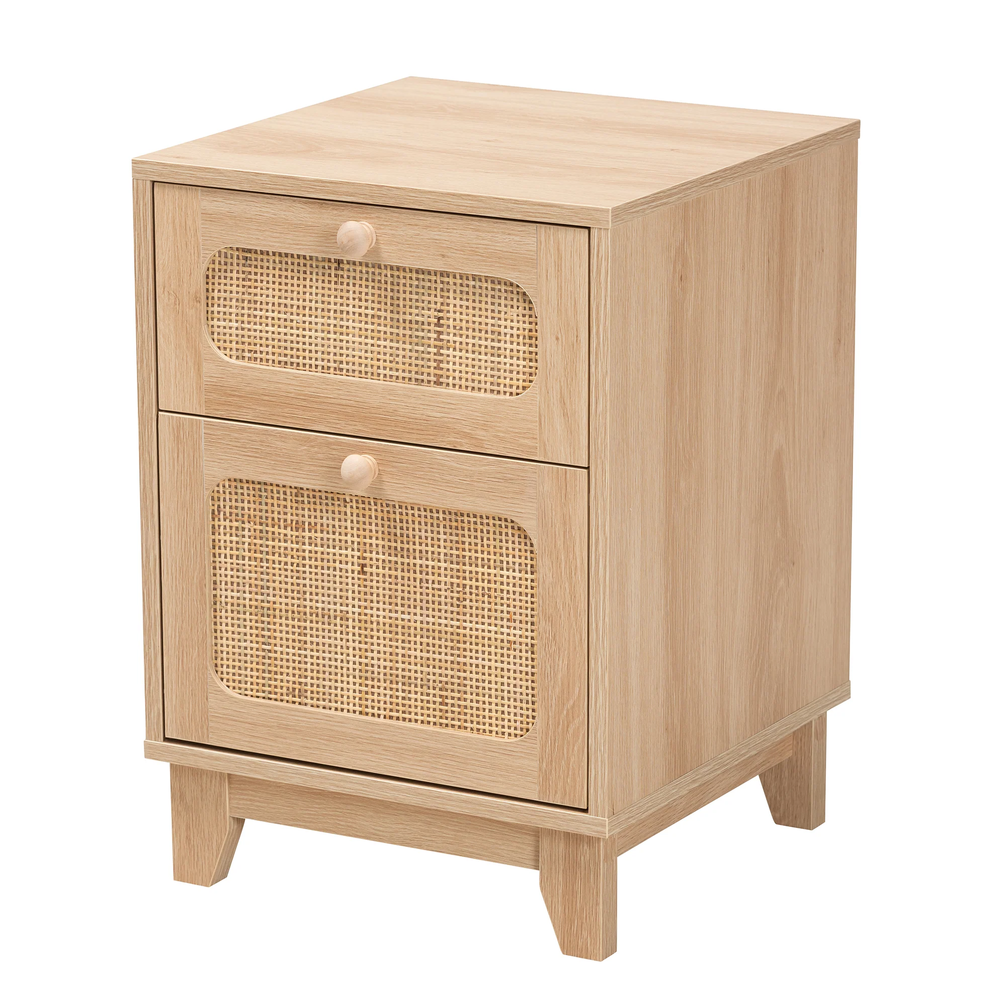 Baxton Studio Elsbeth Mid-Century Modern Light Brown Finished Wood and Natural Rattan 1-Drawer End Table - Image 2