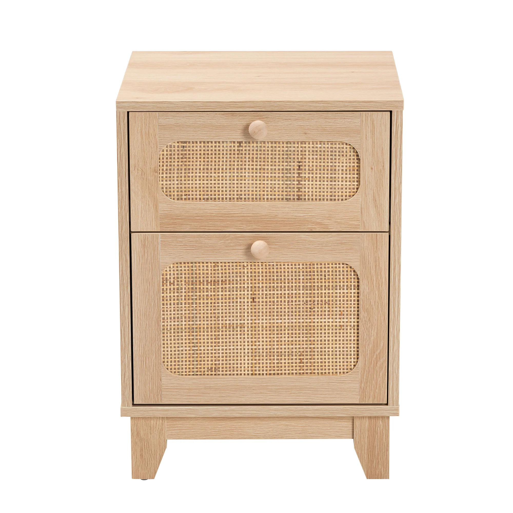 Baxton Studio Elsbeth Mid-Century Modern Light Brown Finished Wood and Natural Rattan 1-Drawer End Table - Image 4