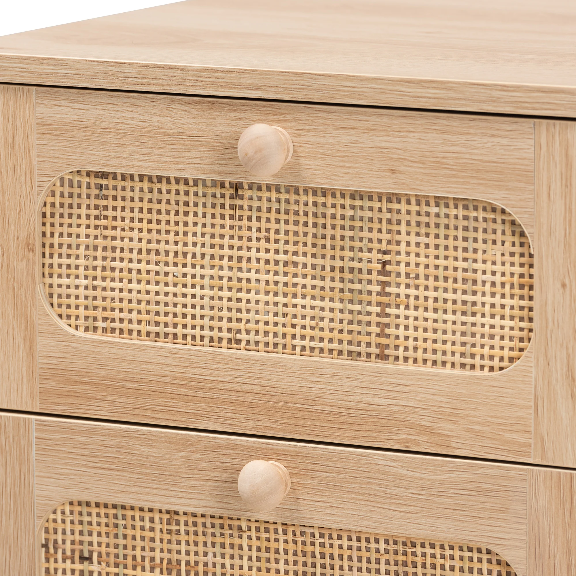 Baxton Studio Elsbeth Mid-Century Modern Light Brown Finished Wood and Natural Rattan 1-Drawer End Table - Image 6