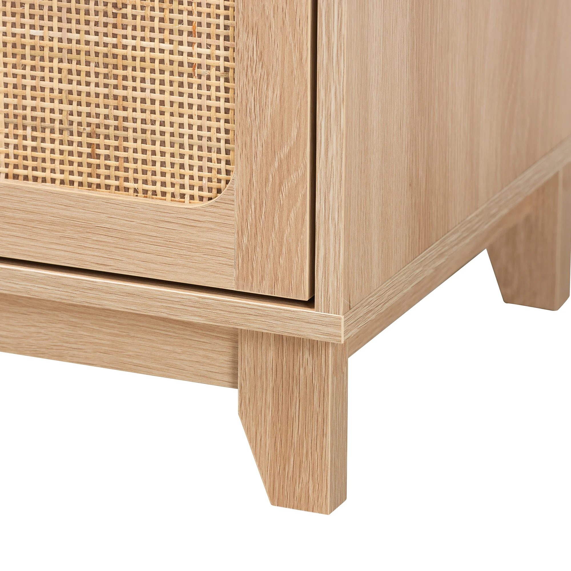 Baxton Studio Elsbeth Mid-Century Modern Light Brown Finished Wood and Natural Rattan 1-Drawer End Table - Image 7