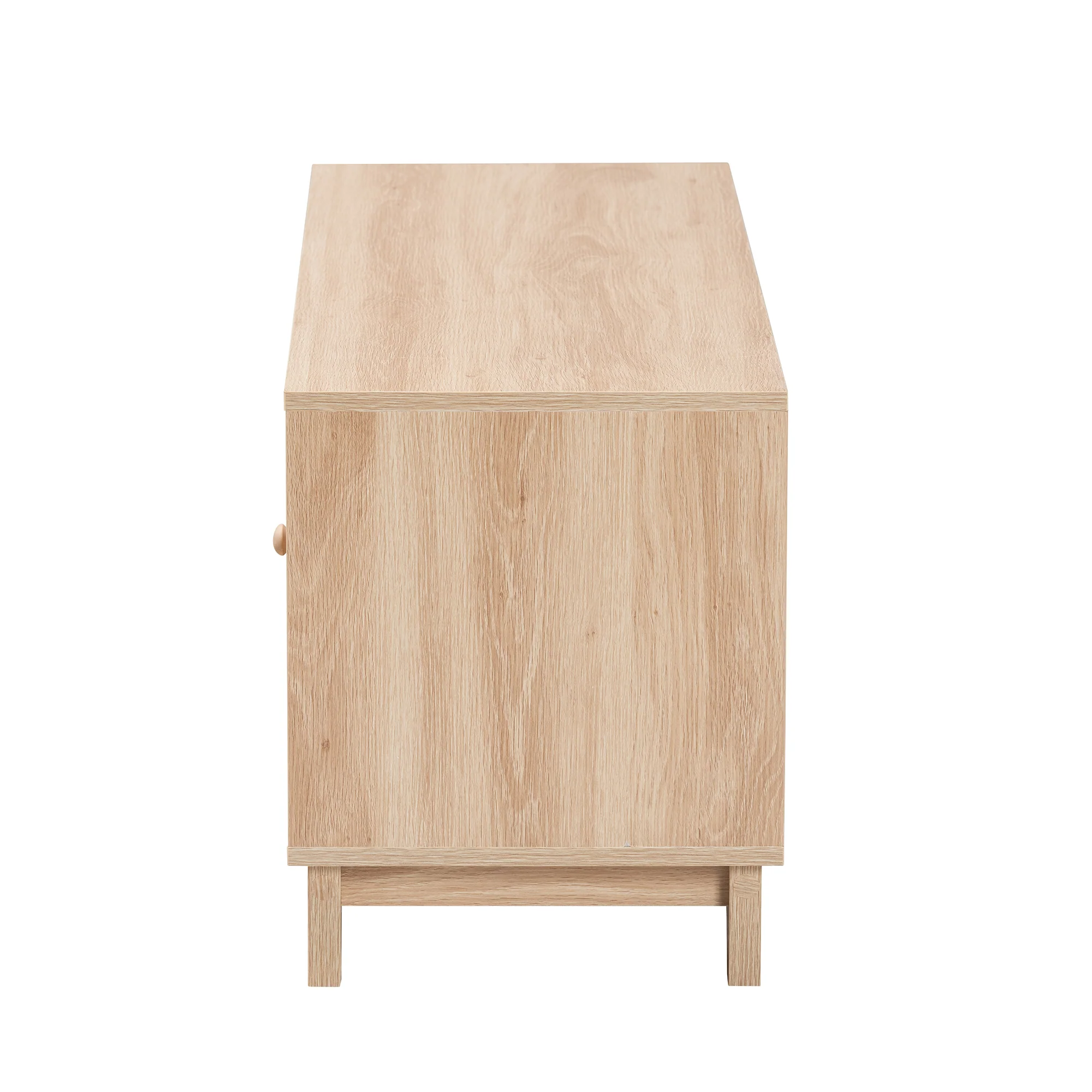 Baxton Studio Elsbeth Mid-Century Modern Light Brown Finished Wood and Natural Rattan 2-Door TV Stand - Image 5