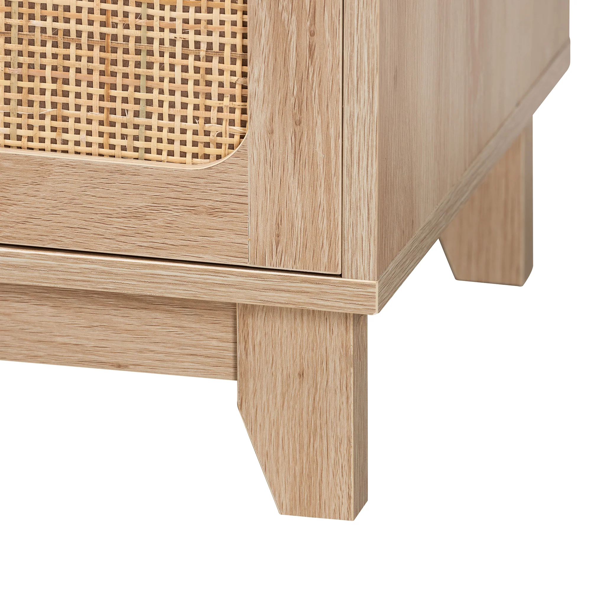 Baxton Studio Elsbeth Mid-Century Modern Light Brown Finished Wood and Natural Rattan 2-Door TV Stand - Image 7