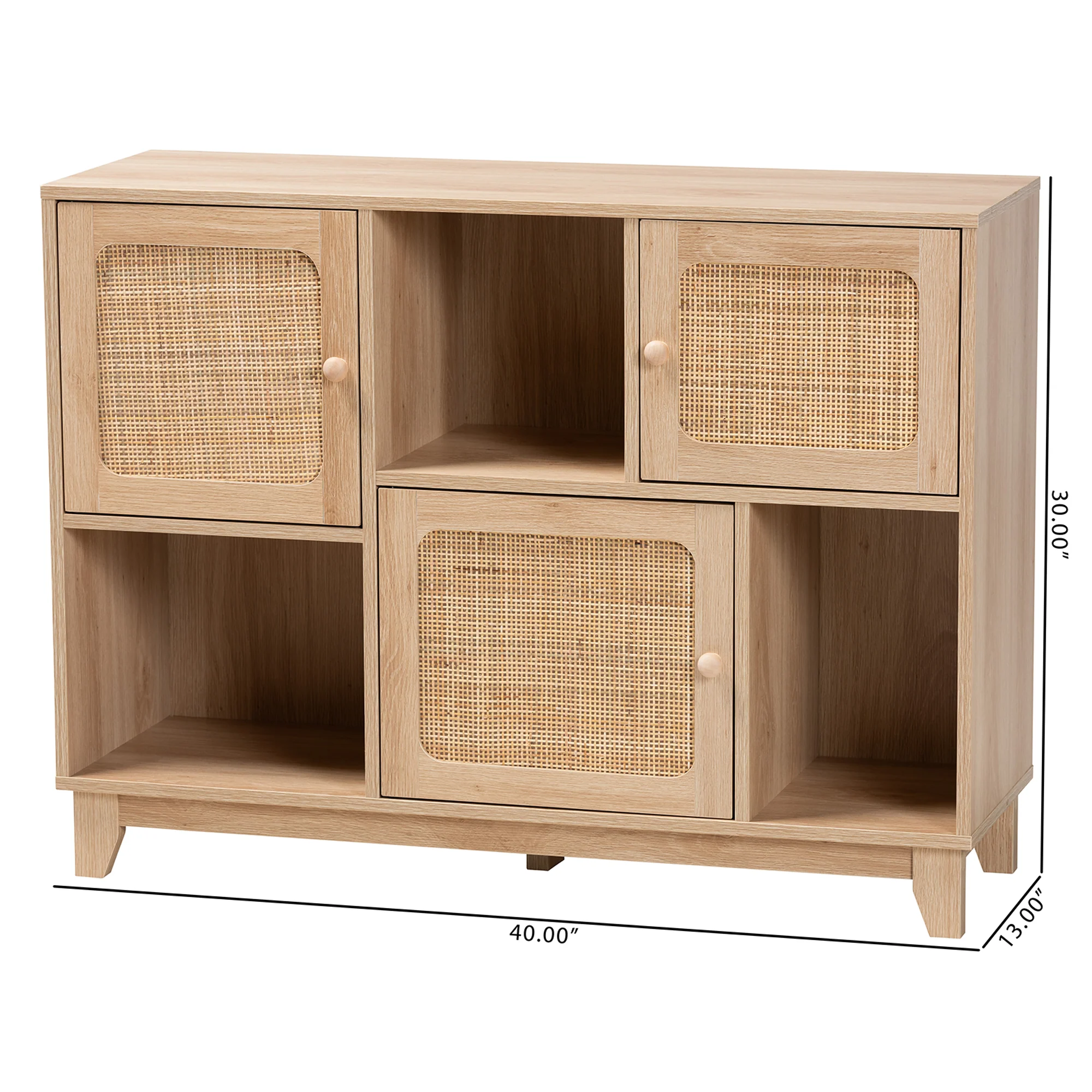 Baxton Studio Elsbeth Mid-Century Modern Light Brown Finished Wood and Natural Rattan 3-Door Sideboard - Image 10