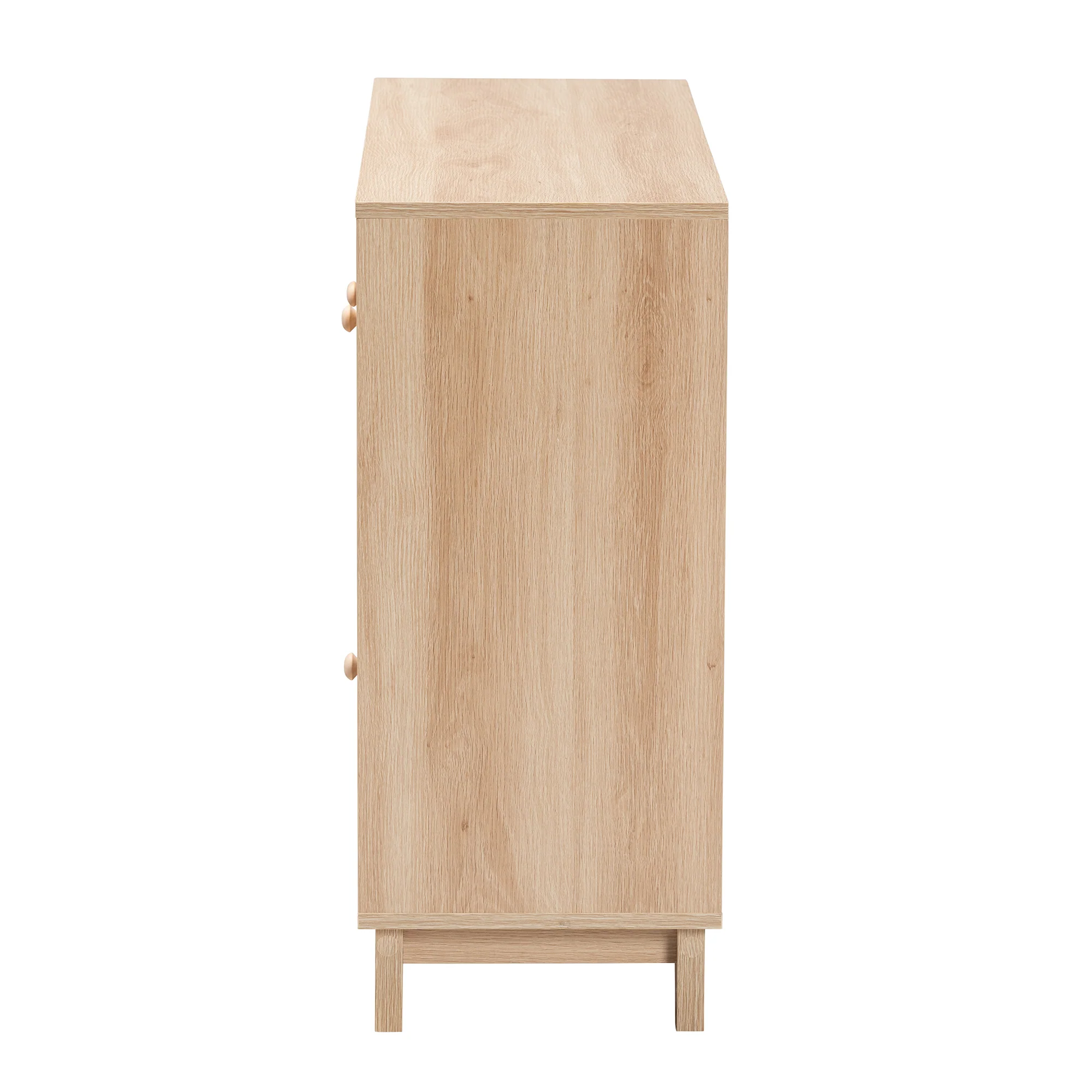 Baxton Studio Elsbeth Mid-Century Modern Light Brown Finished Wood and Natural Rattan 3-Door Sideboard - Image 5