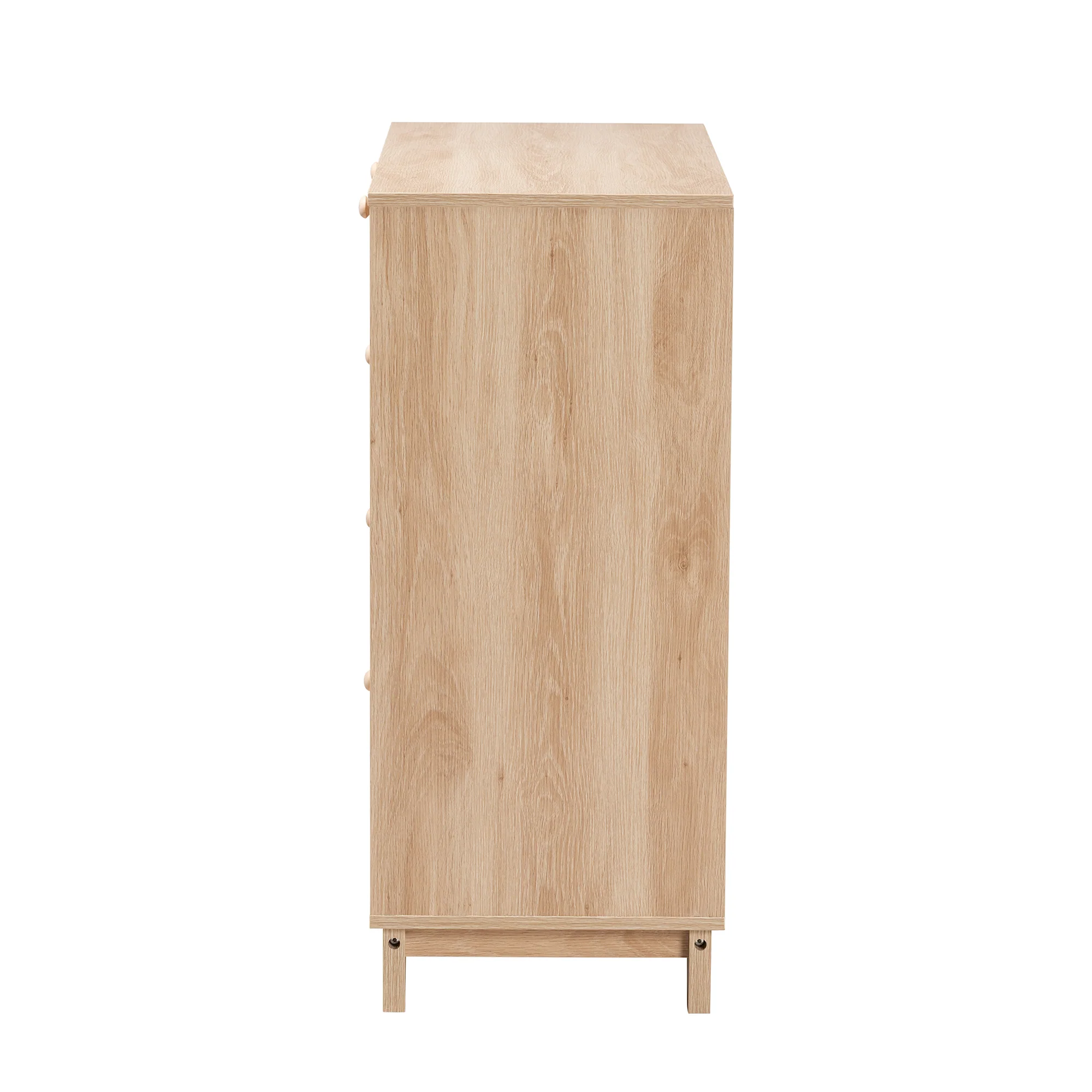 Baxton Studio Elsbeth Mid-Century Modern Oak Brown Finished Wood and Natural Rattan 5-Drawer Storage Cabinet - Image 7