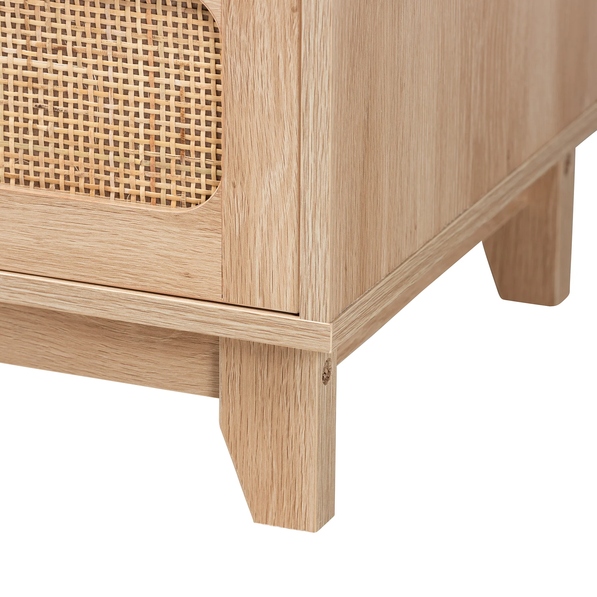 Baxton Studio Elsbeth Mid-Century Modern Oak Brown Finished Wood and Natural Rattan 5-Drawer Storage Cabinet - Image 9