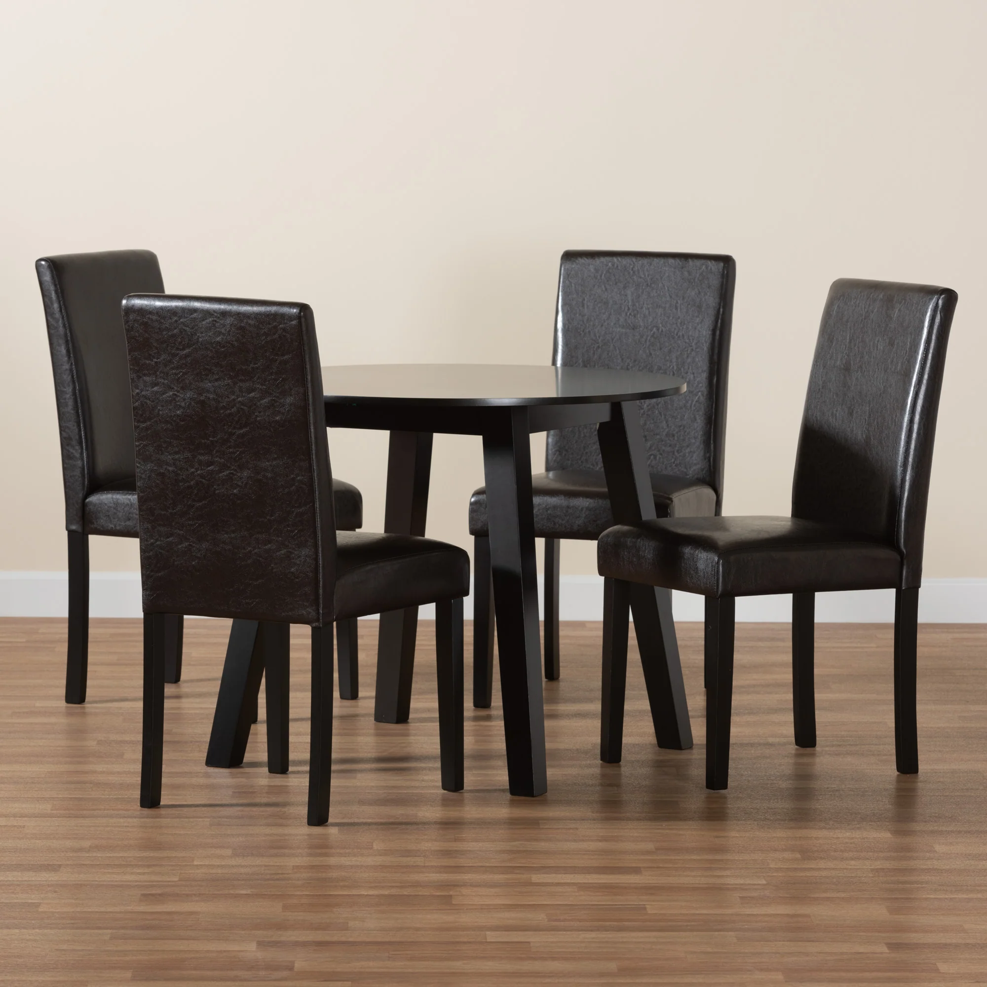 Baxton Studio Emine Modern Dark Brown Faux Leather and Espresso Brown Finished Wood 5-Piece Dining Set - Image 2