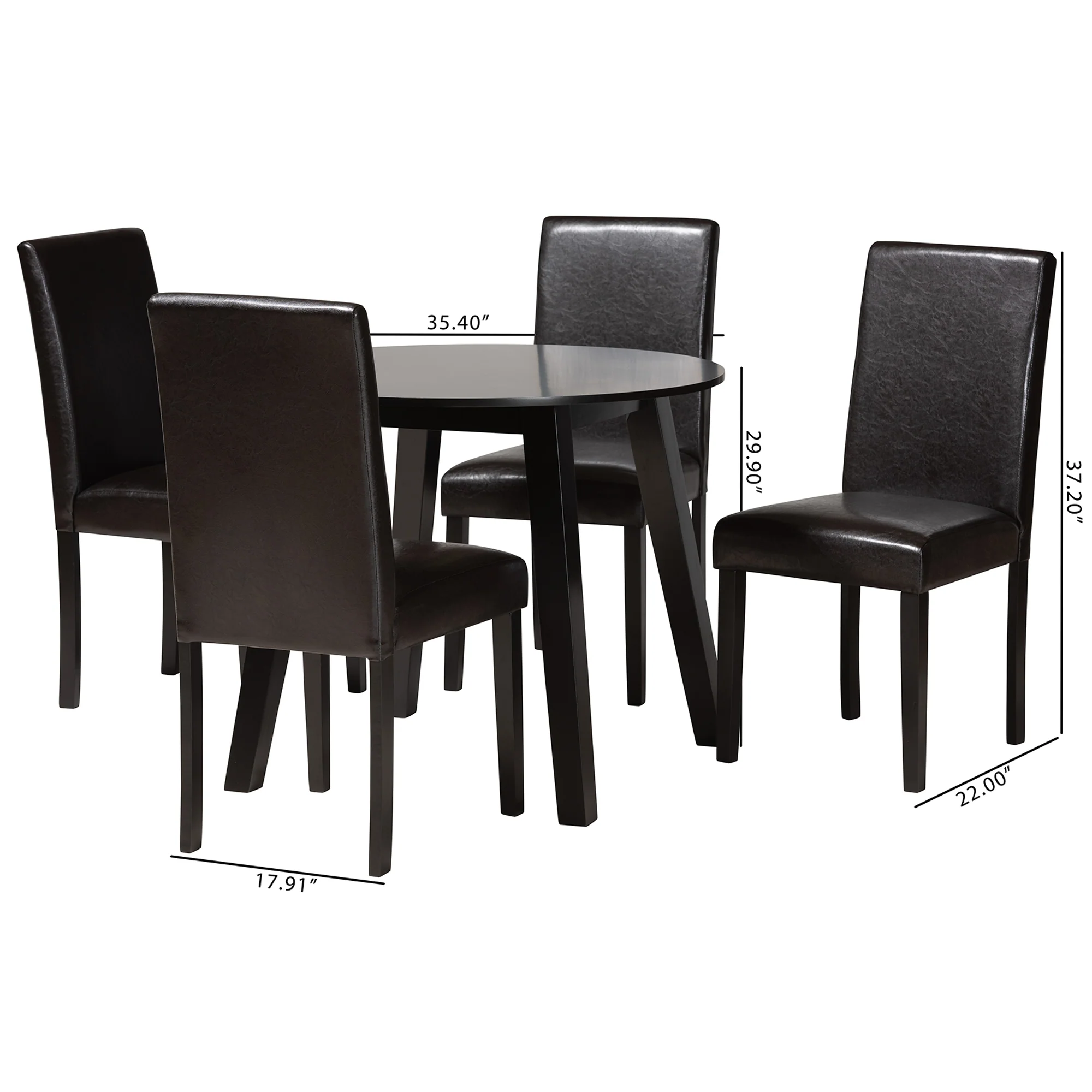 Baxton Studio Emine Modern Dark Brown Faux Leather and Espresso Brown Finished Wood 5-Piece Dining Set - Image 3