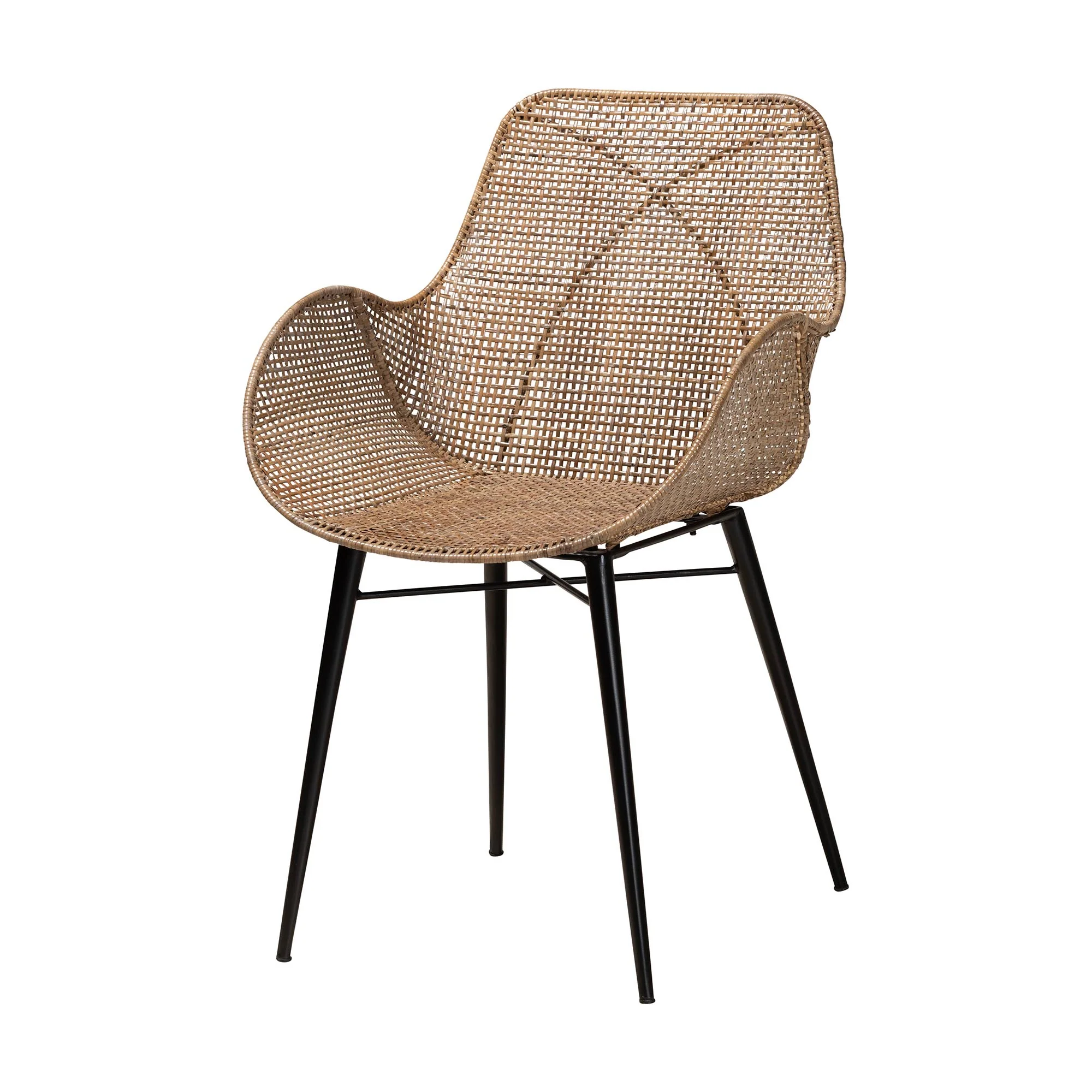 Baxton Studio Emmali Modern Bohemian Greywashed Rattan and Natural Brown Finished Wood 7-Piece Dining Set - Image 4