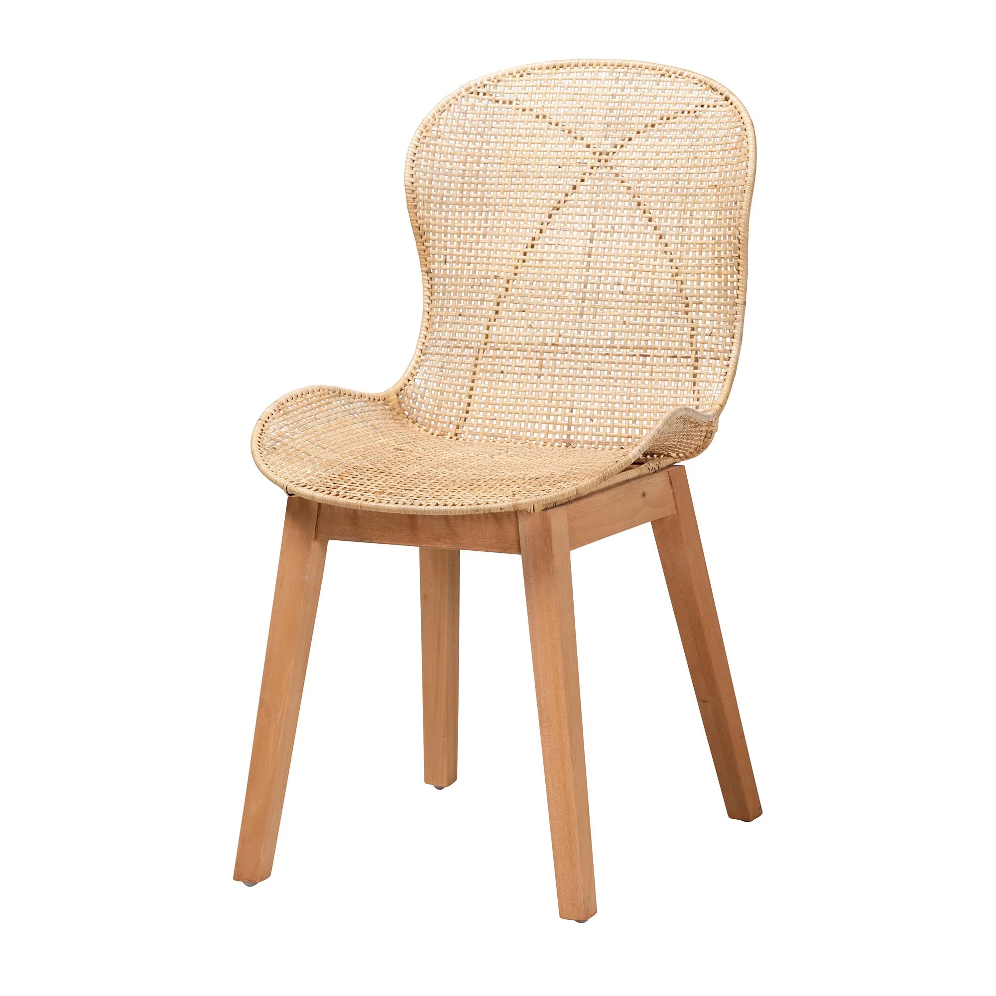 Baxton Studio Emmali Modern Bohemian Natural Brown Finished Wood and Rattan 7-Piece Dining Set - Image 3