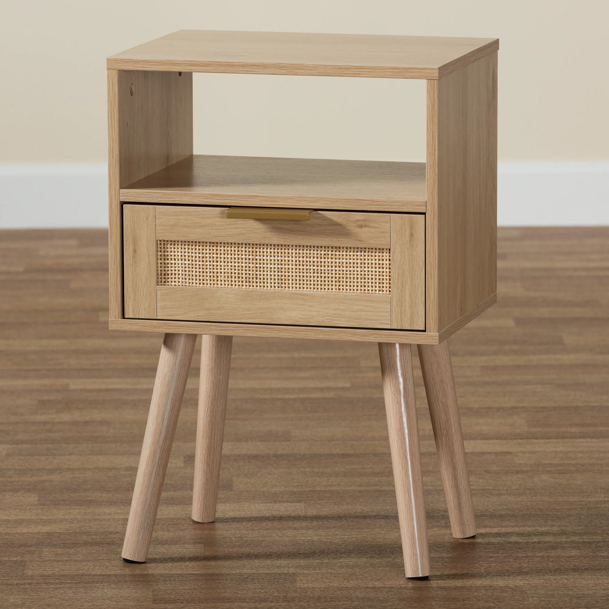 Baxton Studio Emmett Mid-Century Modern Light Brown Finished Wood 1-Drawer End Table - Image 2