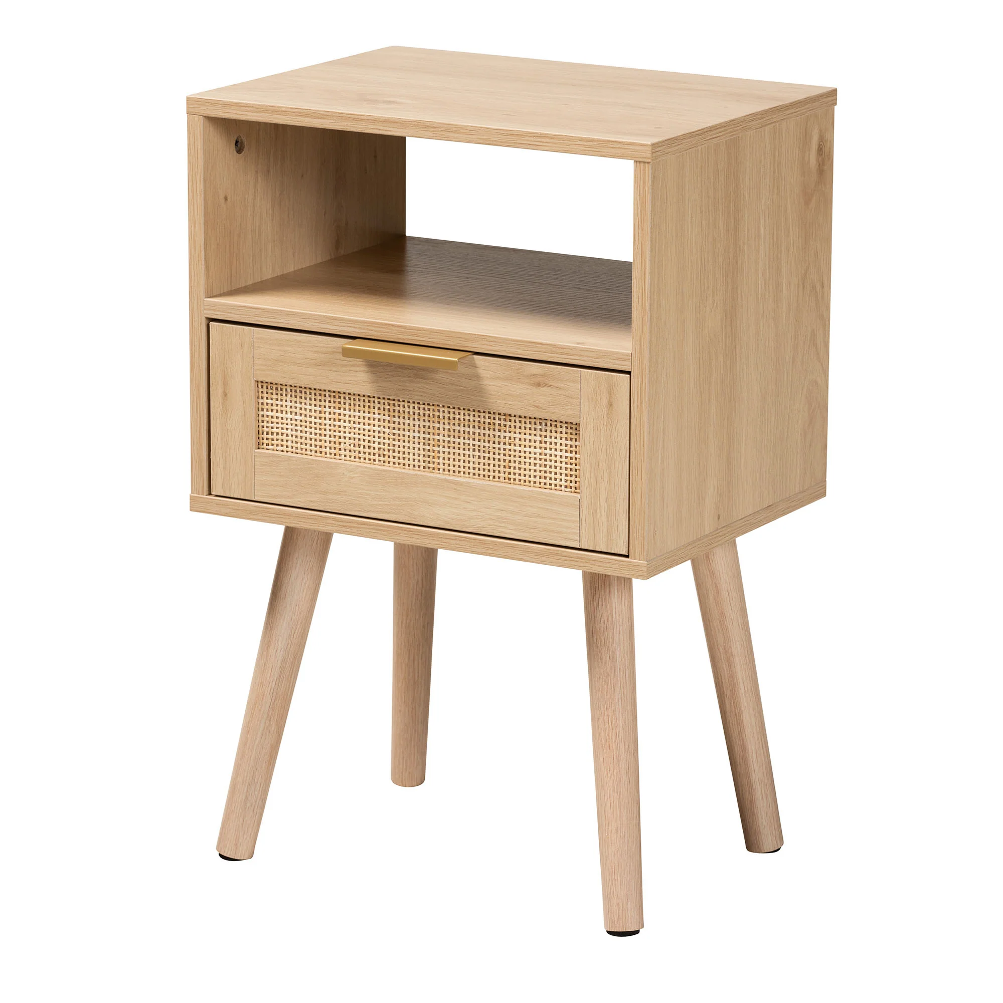 Baxton Studio Emmett Mid-Century Modern Light Brown Finished Wood 1-Drawer End Table - Image 4