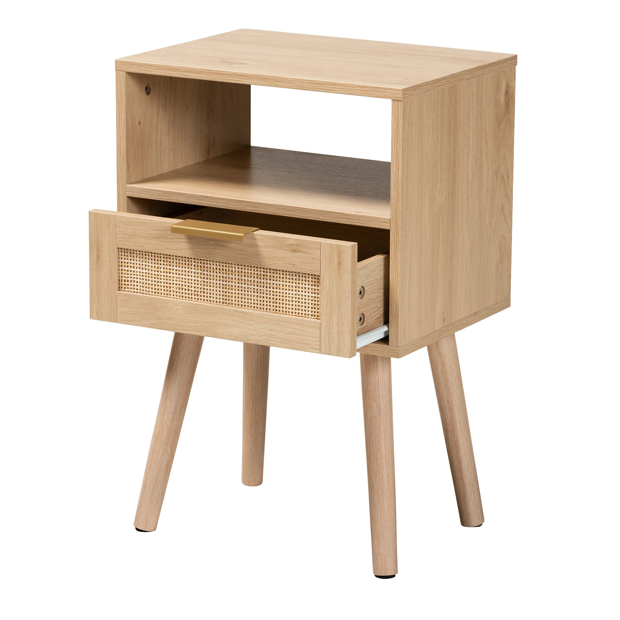 Baxton Studio Emmett Mid-Century Modern Light Brown Finished Wood 1-Drawer End Table - Image 5