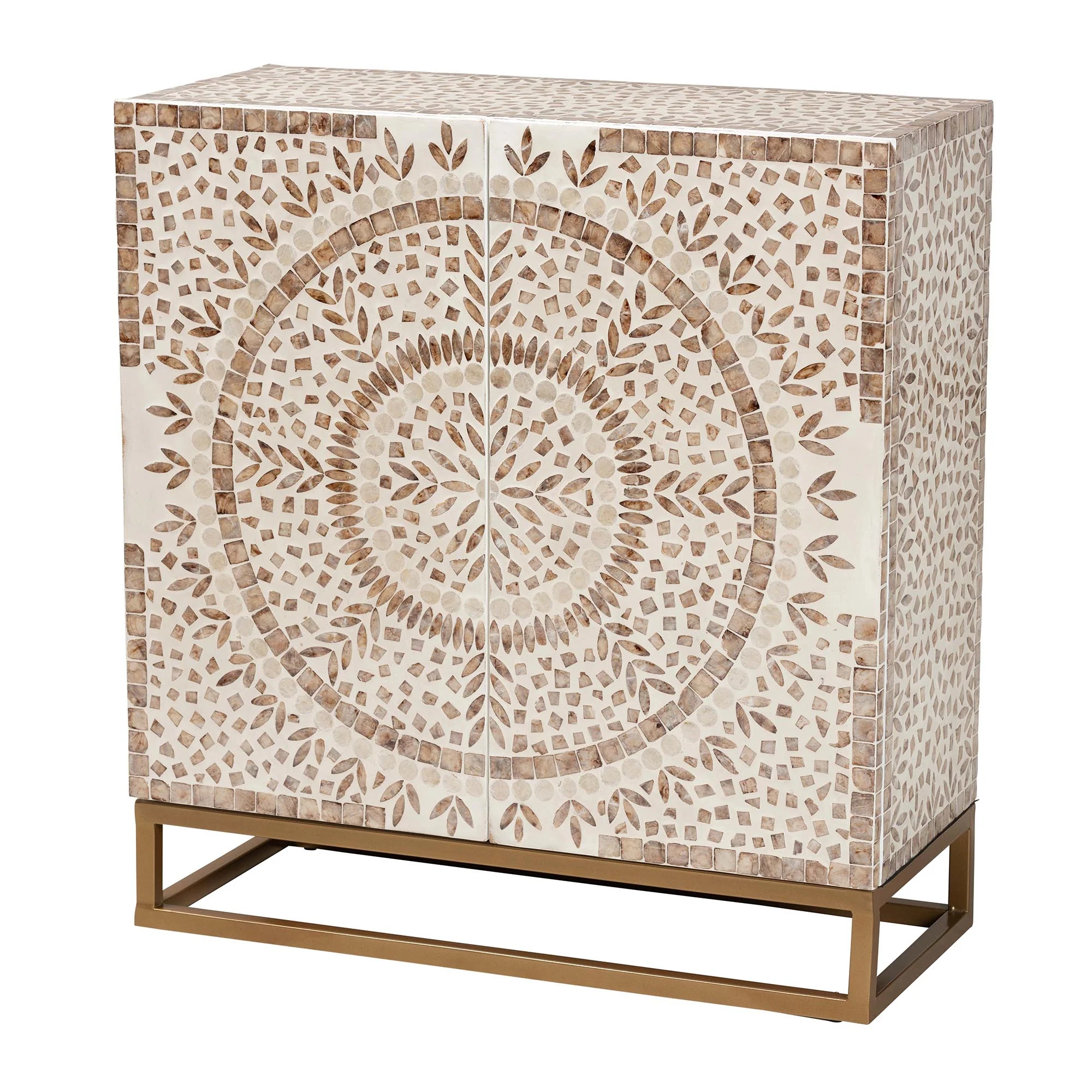 Baxton Studio Ercilia Modern Bohemian White and Rustic Brown Mother of Pearl Storage Cabinet - Image 2