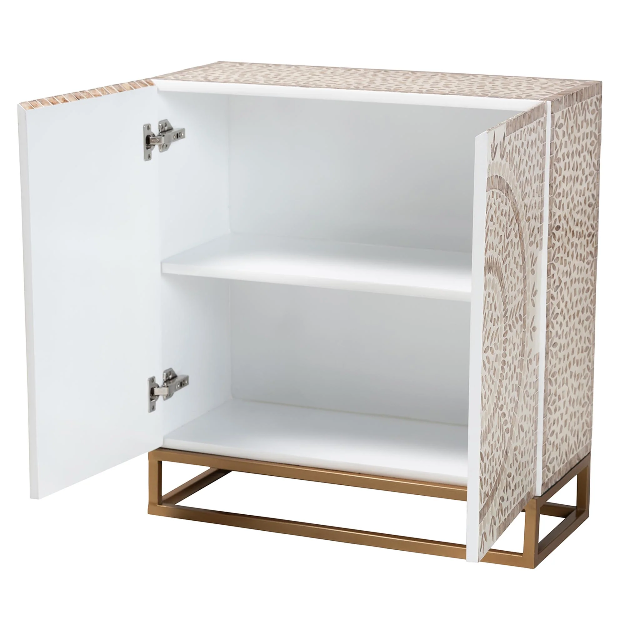 Baxton Studio Ercilia Modern Bohemian White and Rustic Brown Mother of Pearl Storage Cabinet - Image 3