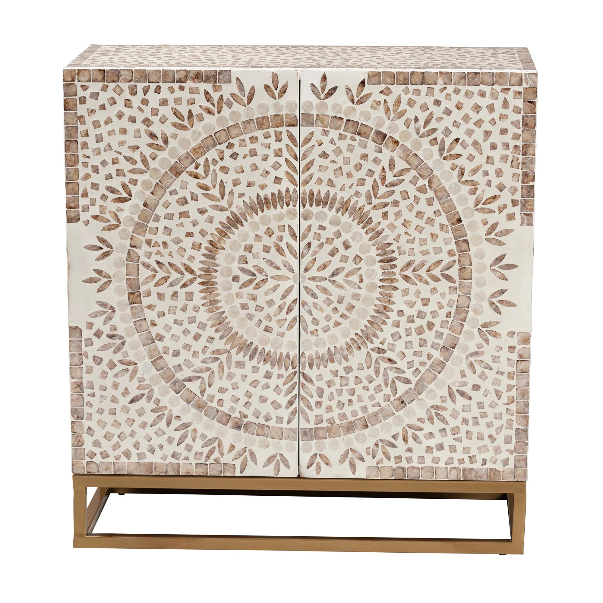 Baxton Studio Ercilia Modern Bohemian White and Rustic Brown Mother of Pearl Storage Cabinet - Image 4