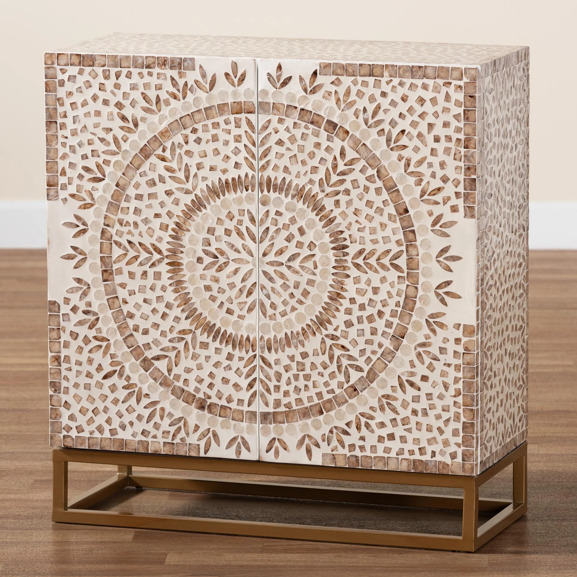 Baxton Studio Ercilia Modern Bohemian White and Rustic Brown Mother of Pearl Storage Cabinet - Image 9