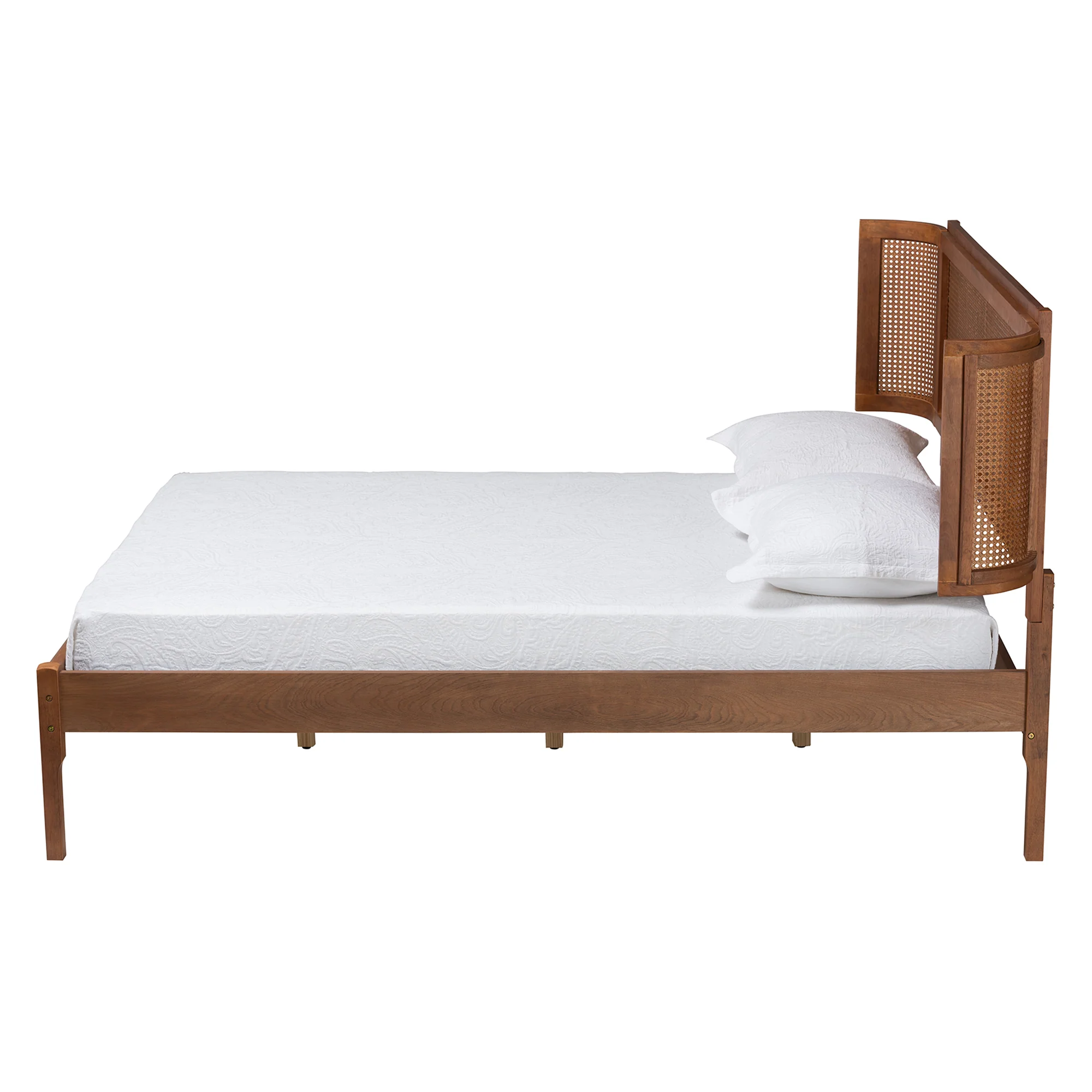 Baxton Studio Eridian Mid-Century Modern Walnut Brown Finished Wood and Natural Rattan Full Size Platform Bed - Image 3