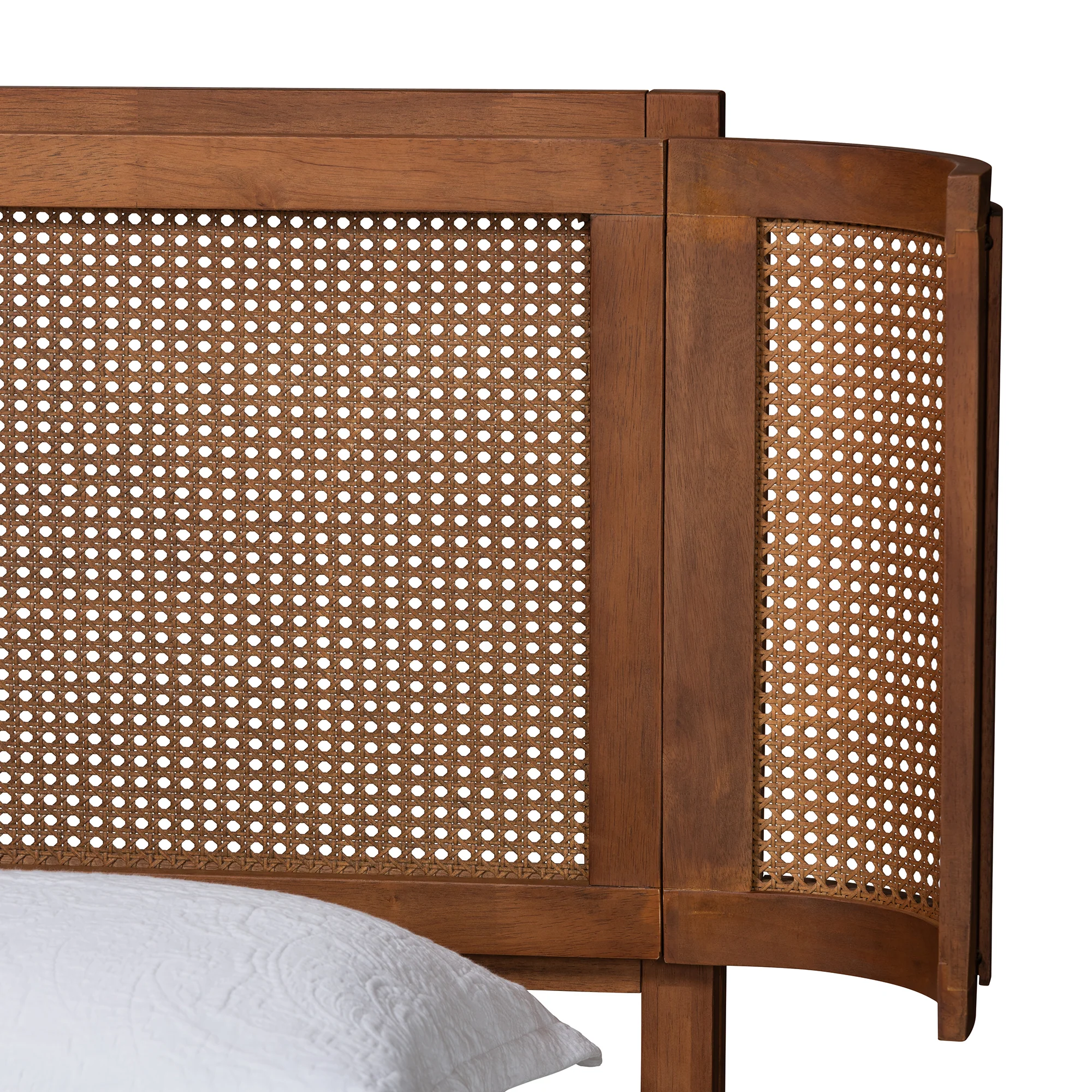Baxton Studio Eridian Mid-Century Modern Walnut Brown Finished Wood and Natural Rattan Full Size Platform Bed - Image 5