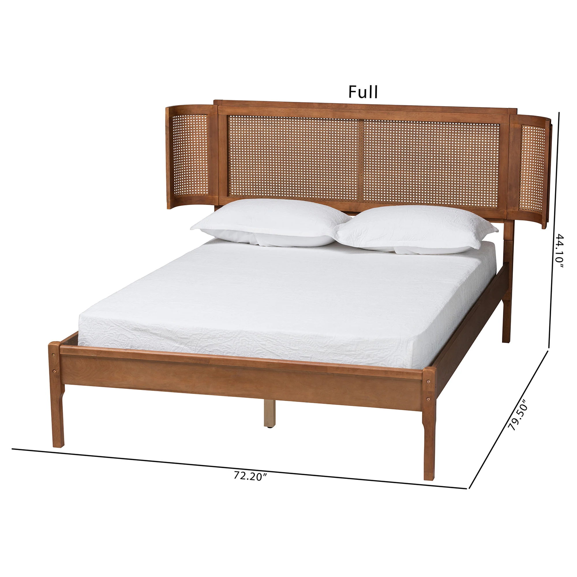 Baxton Studio Eridian Mid-Century Modern Walnut Brown Finished Wood and Natural Rattan Full Size Platform Bed - Image 8