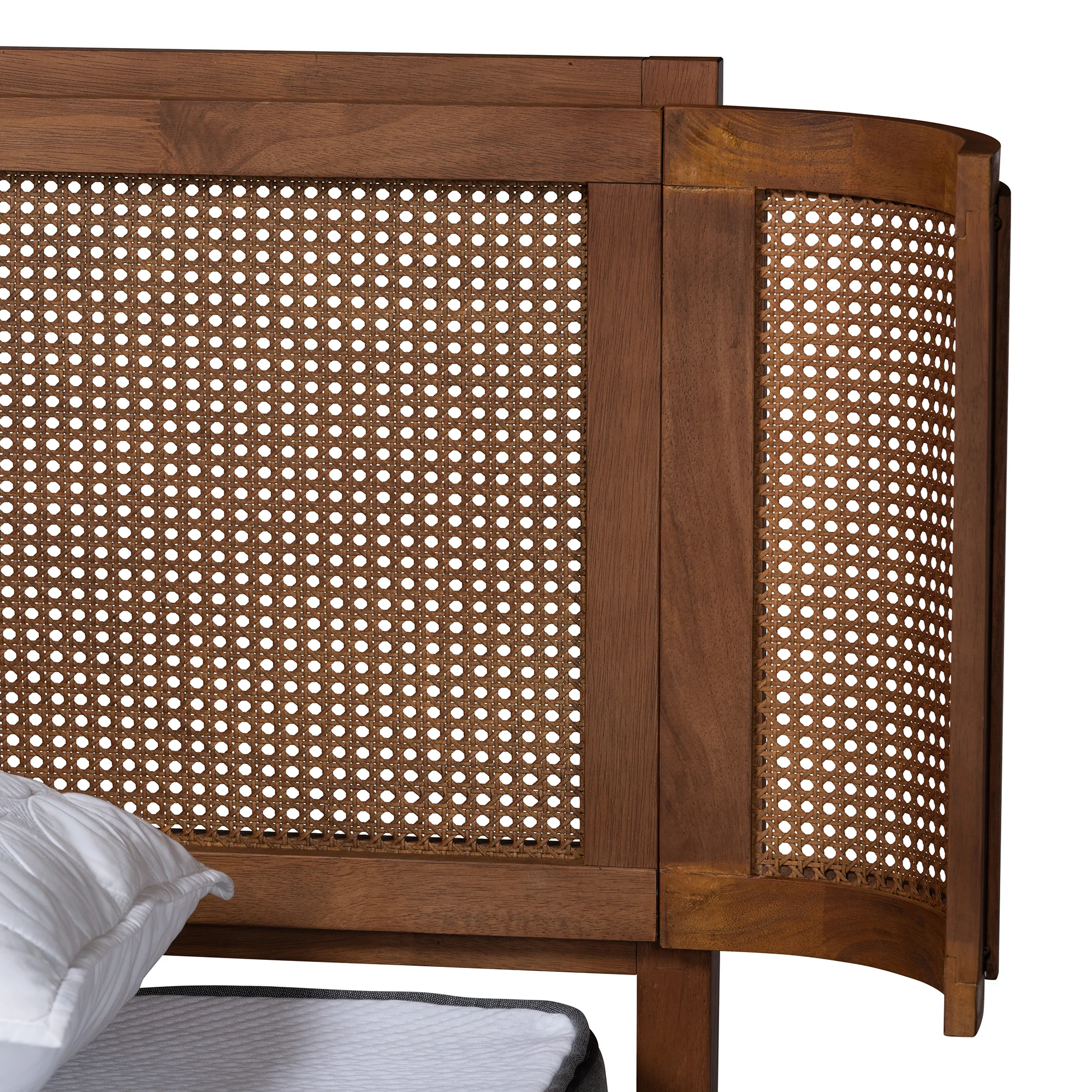Baxton Studio Eridian Mid-Century Modern Walnut Brown Finished Wood and Natural Rattan King Size Platform Bed - Image 5