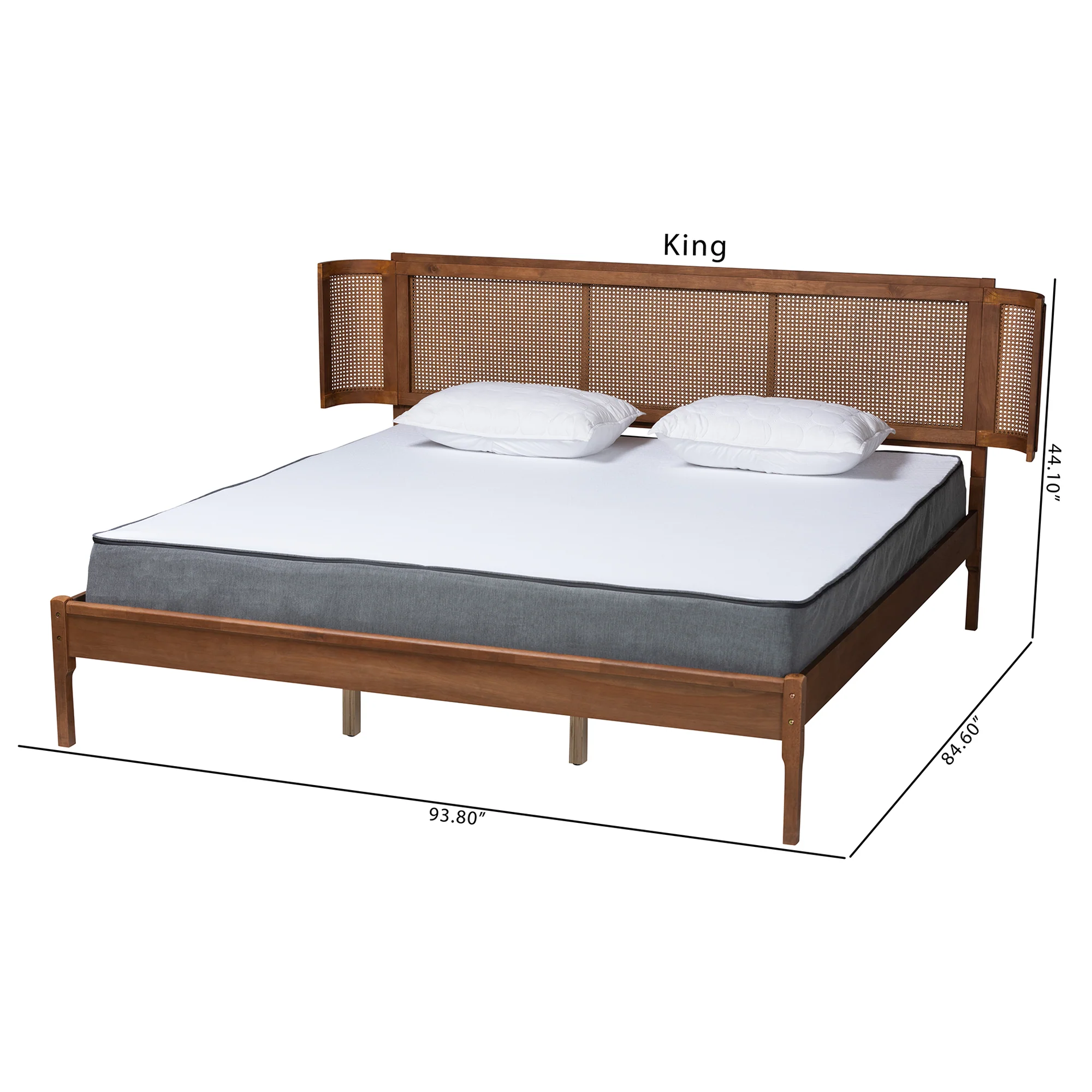 Baxton Studio Eridian Mid-Century Modern Walnut Brown Finished Wood and Natural Rattan King Size Platform Bed - Image 8