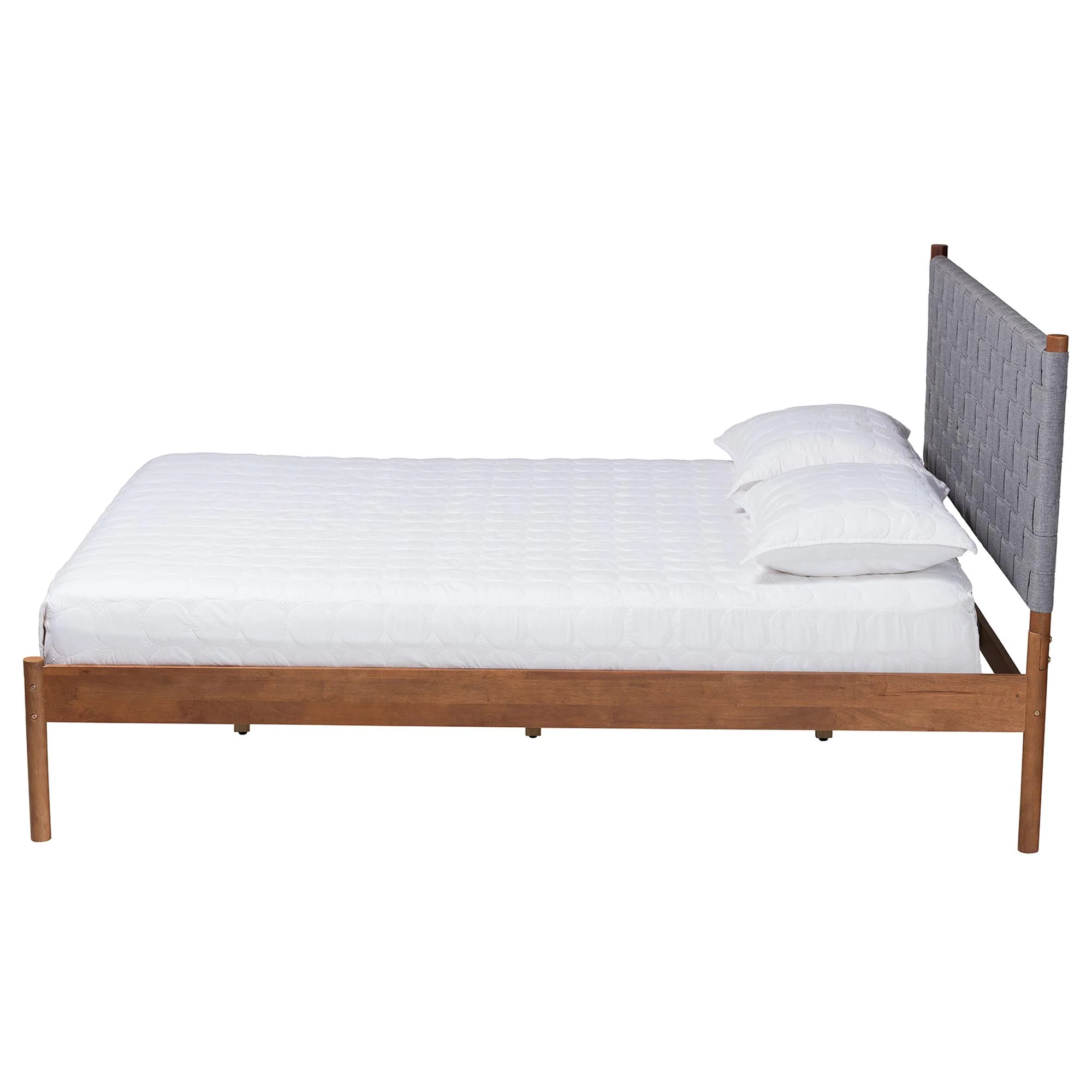 Baxton Studio Estela Mid-Century Modern Grey Woven Fabric and Walnut Brown Wood Queen Size Platform Bed - Image 3