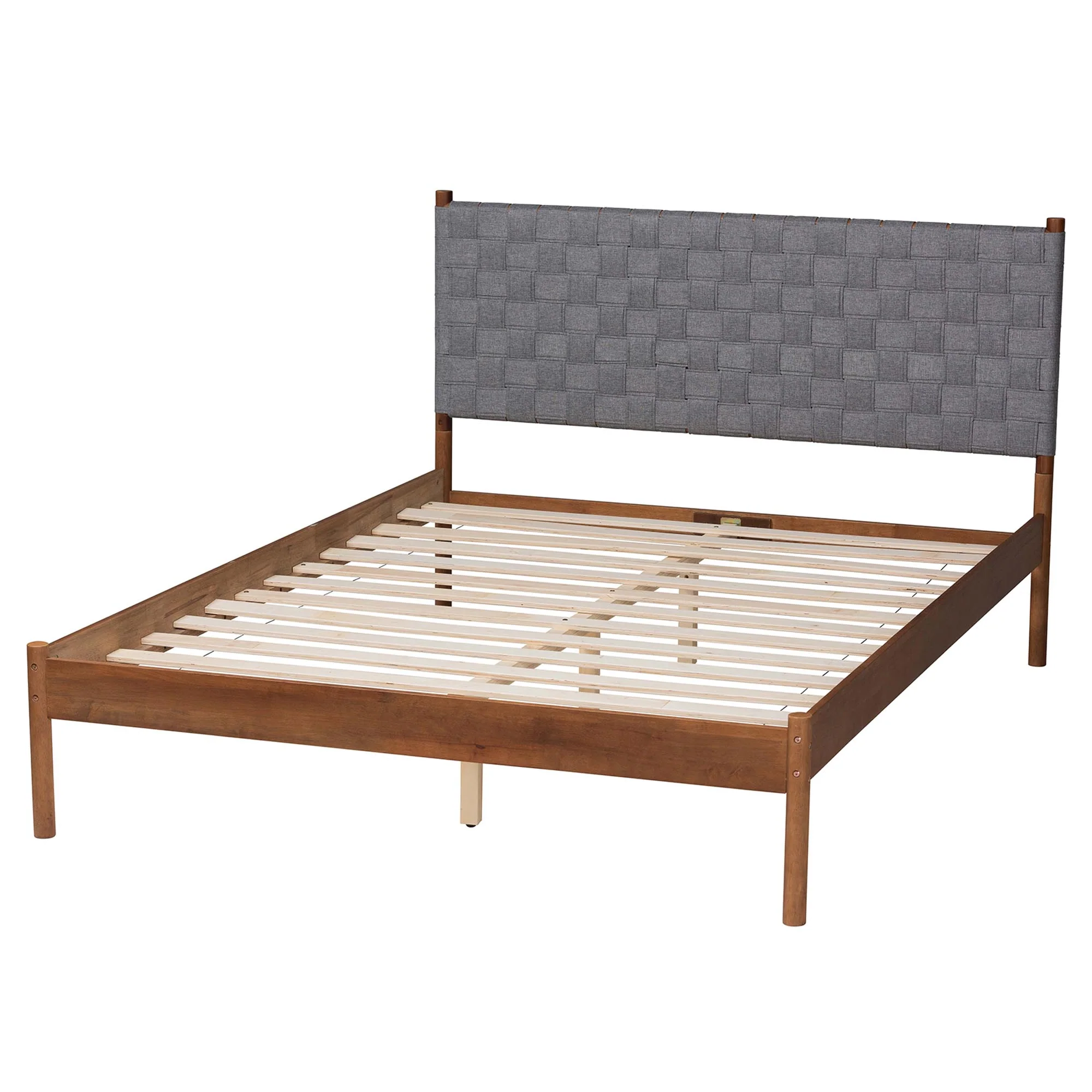 Baxton Studio Estela Mid-Century Modern Grey Woven Fabric and Walnut Brown Wood Queen Size Platform Bed - Image 4